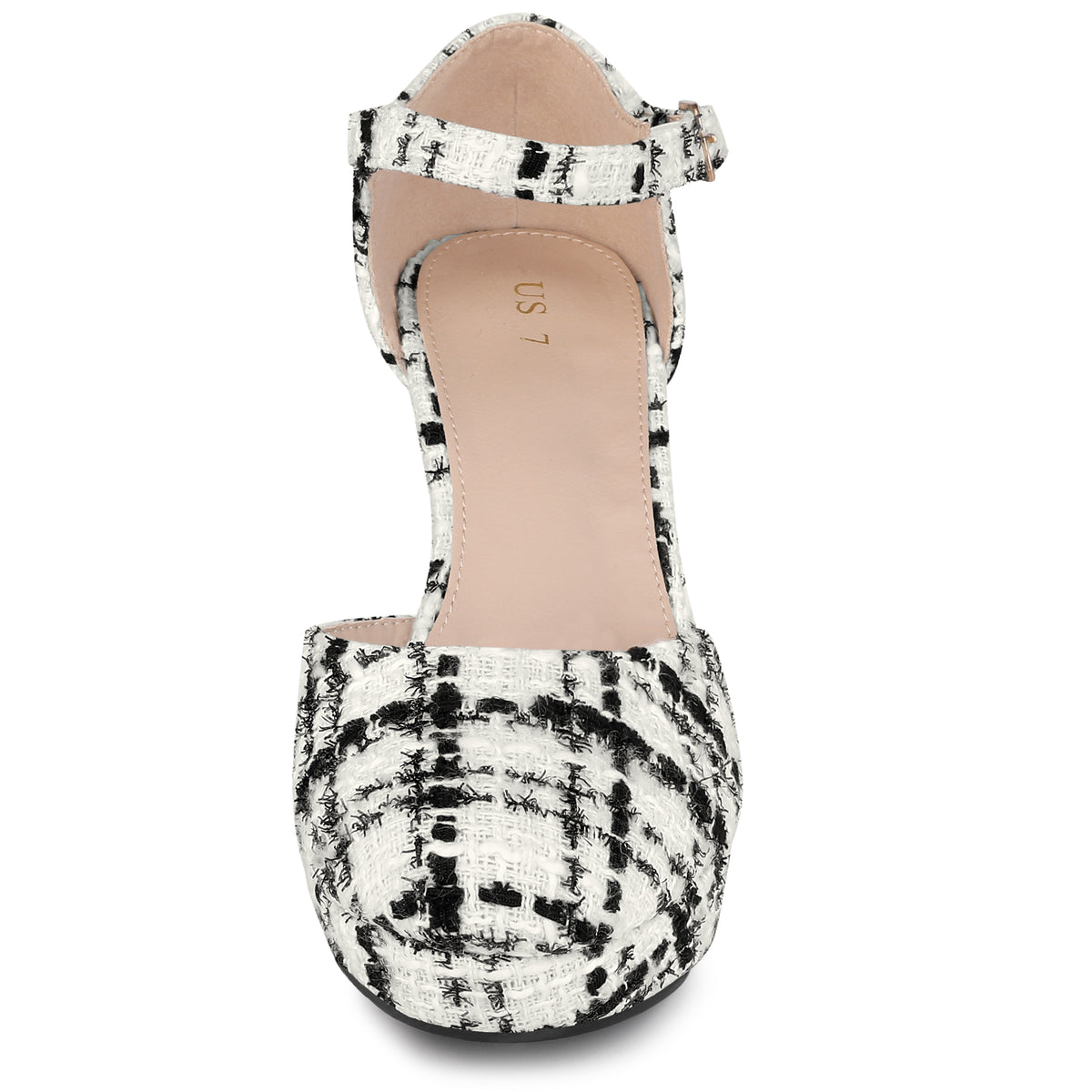 Women's Plaid Platform Closed Toe Chunky Heel Mary Janes Pumps