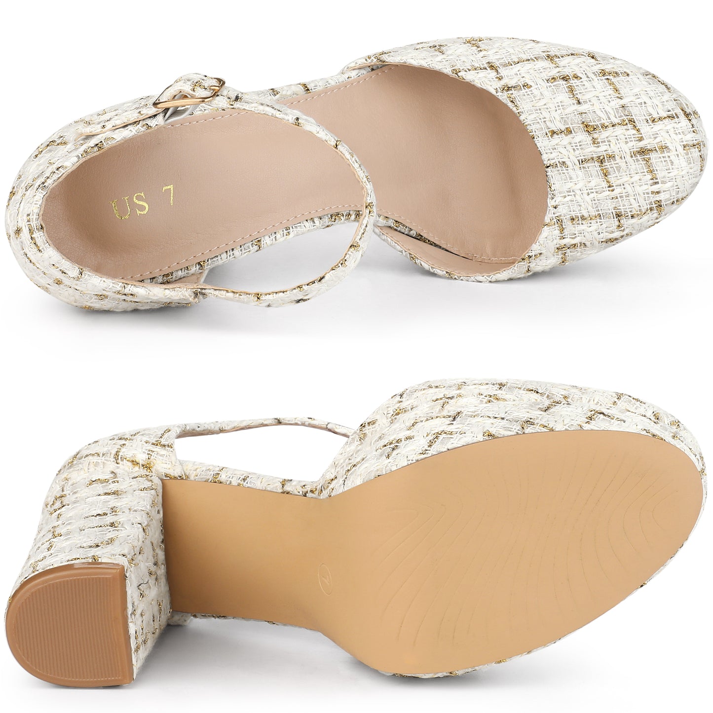 Zapatos Mary Jane de tacón grueso con punta cerrada y plataforma a cuadros para mujer