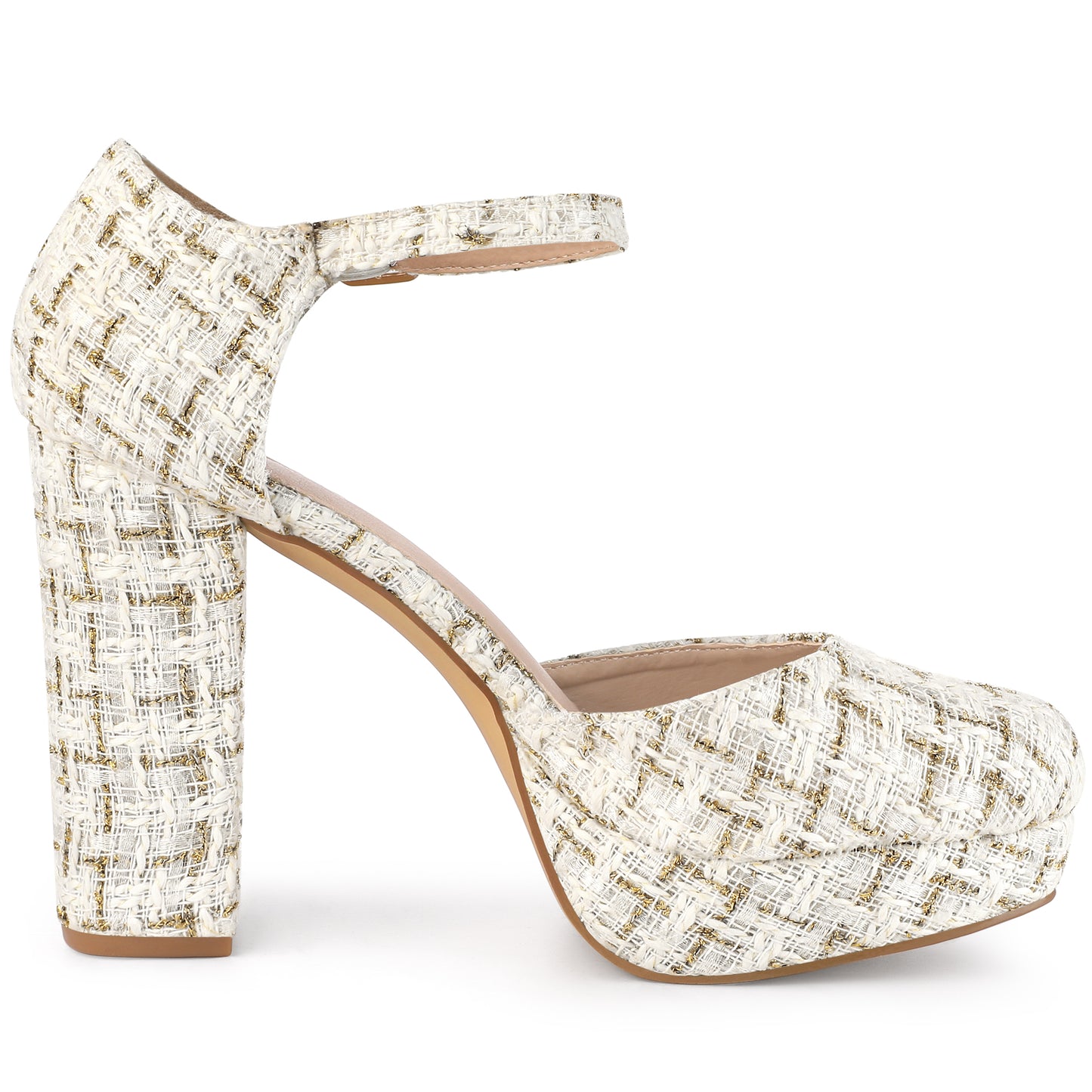 Zapatos Mary Jane de tacón grueso con punta cerrada y plataforma a cuadros para mujer
