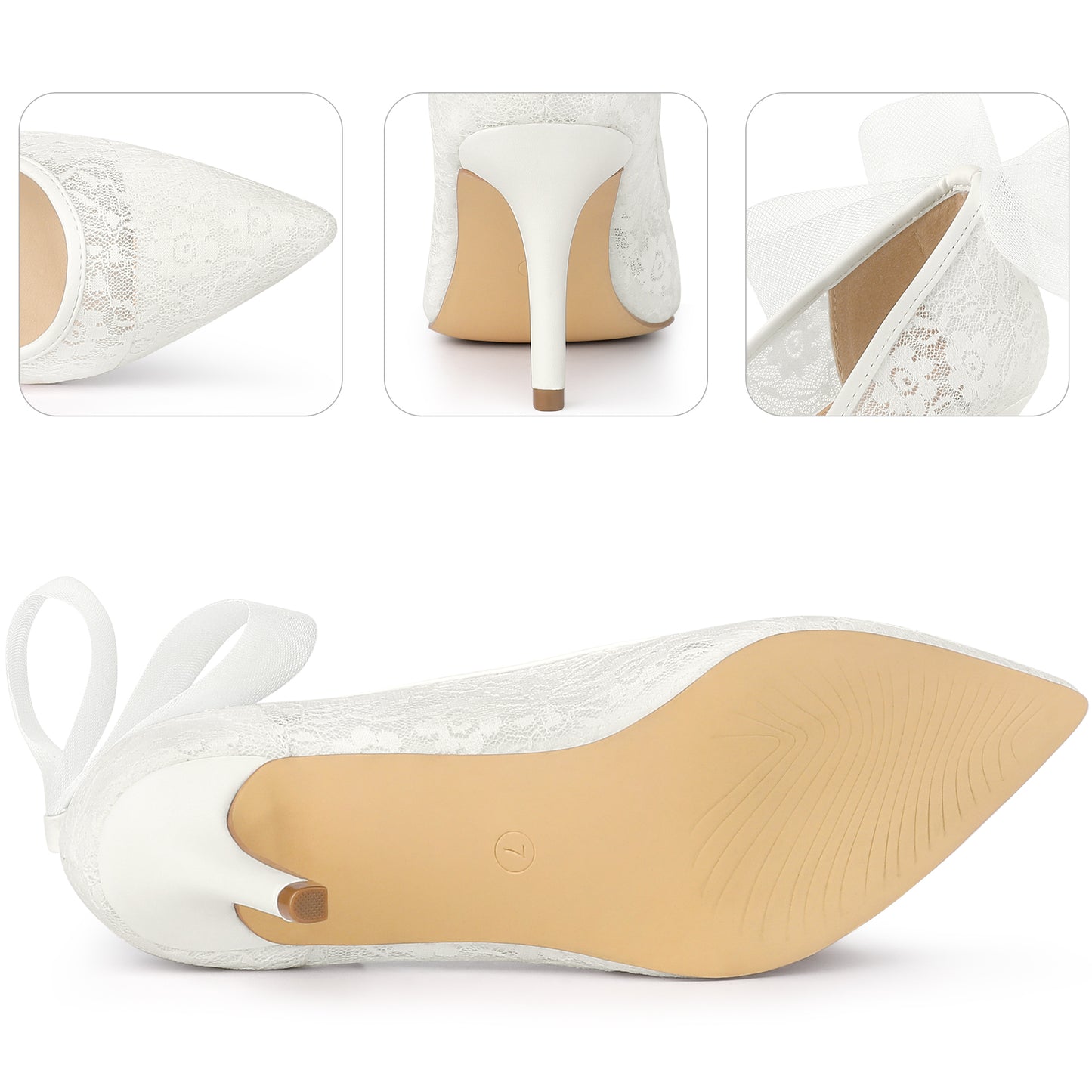 Zapatos de tacón de aguja con encaje y punta puntiaguda para mujer