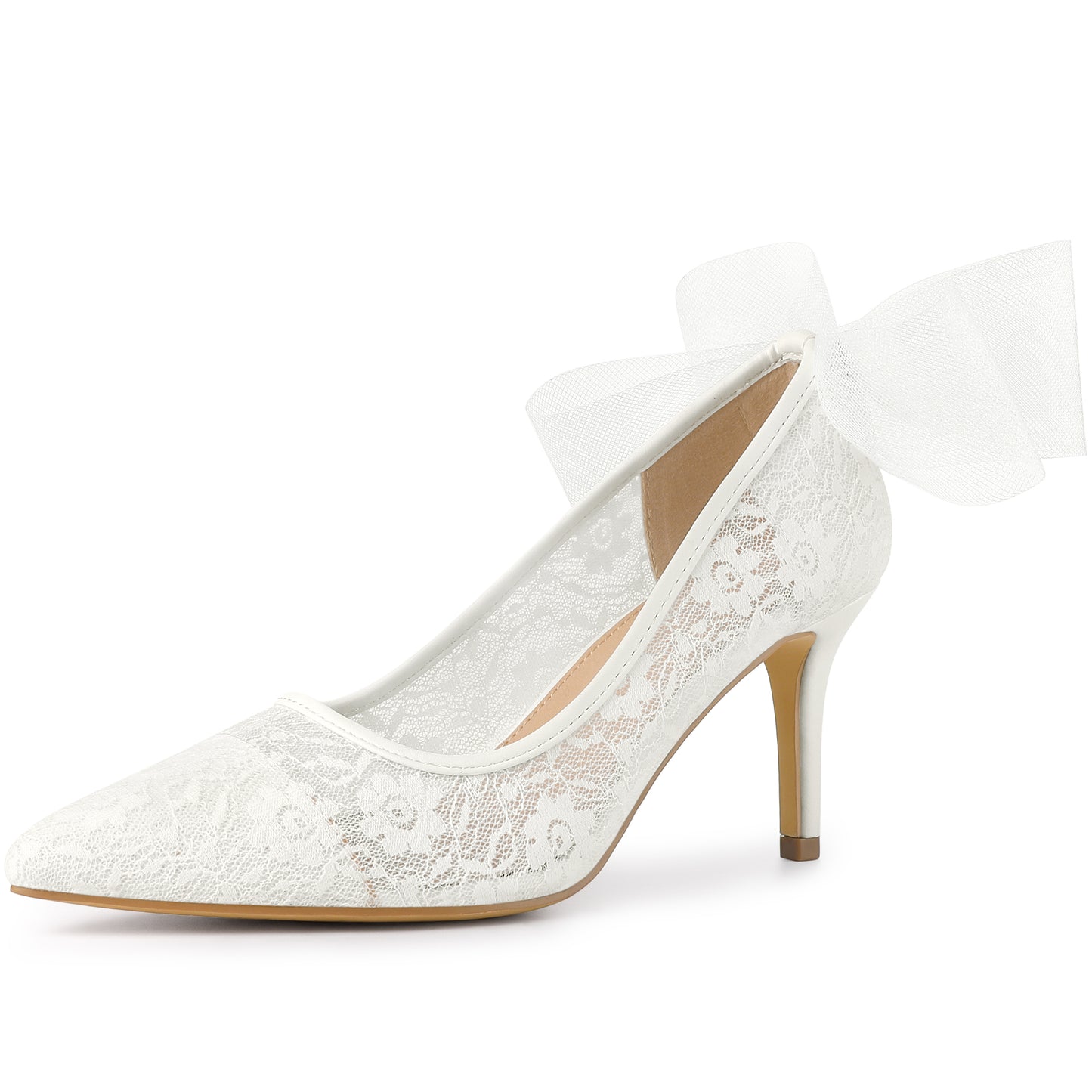 Zapatos de tacón de aguja con encaje y punta puntiaguda para mujer