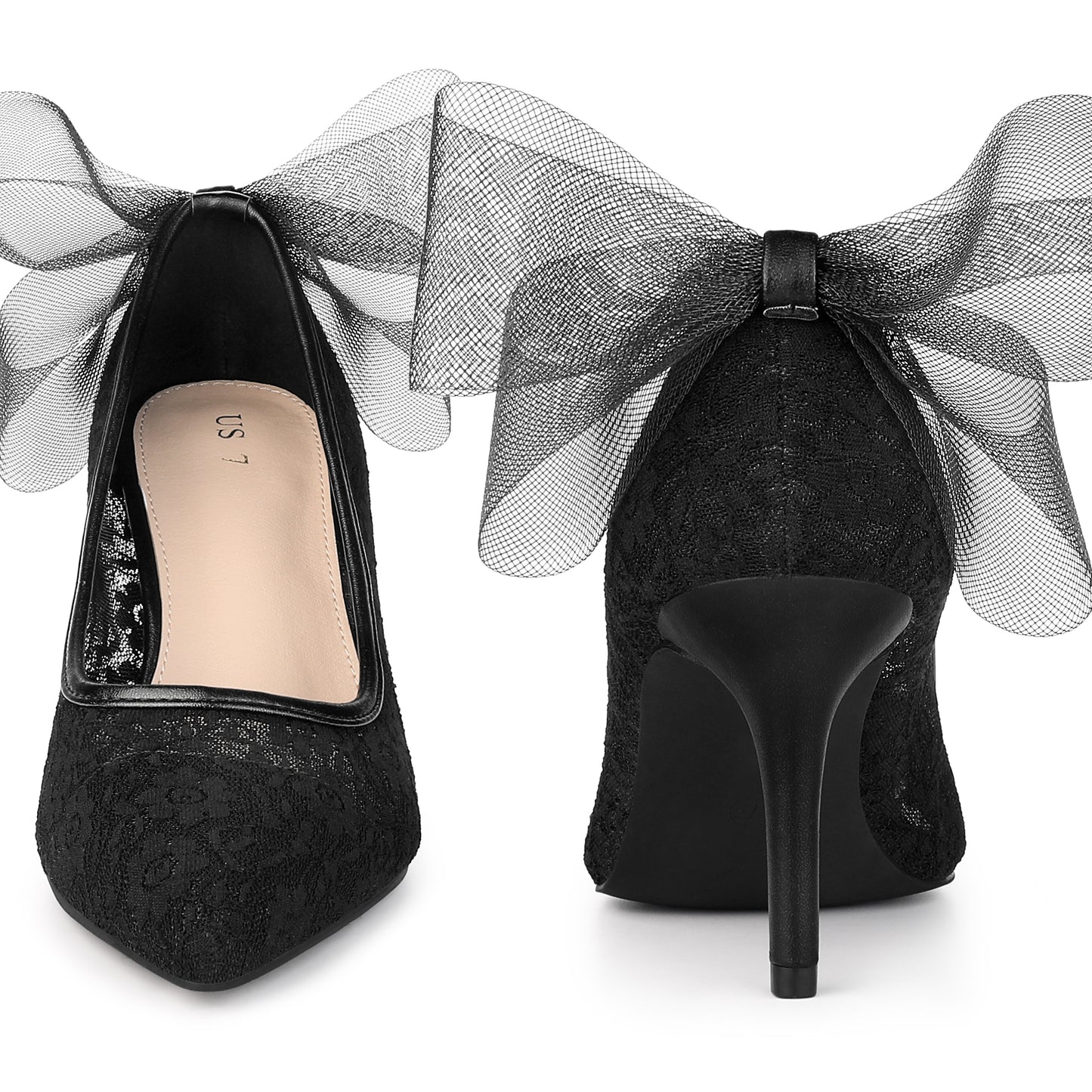 Zapatos de tacón de aguja con encaje y punta puntiaguda para mujer