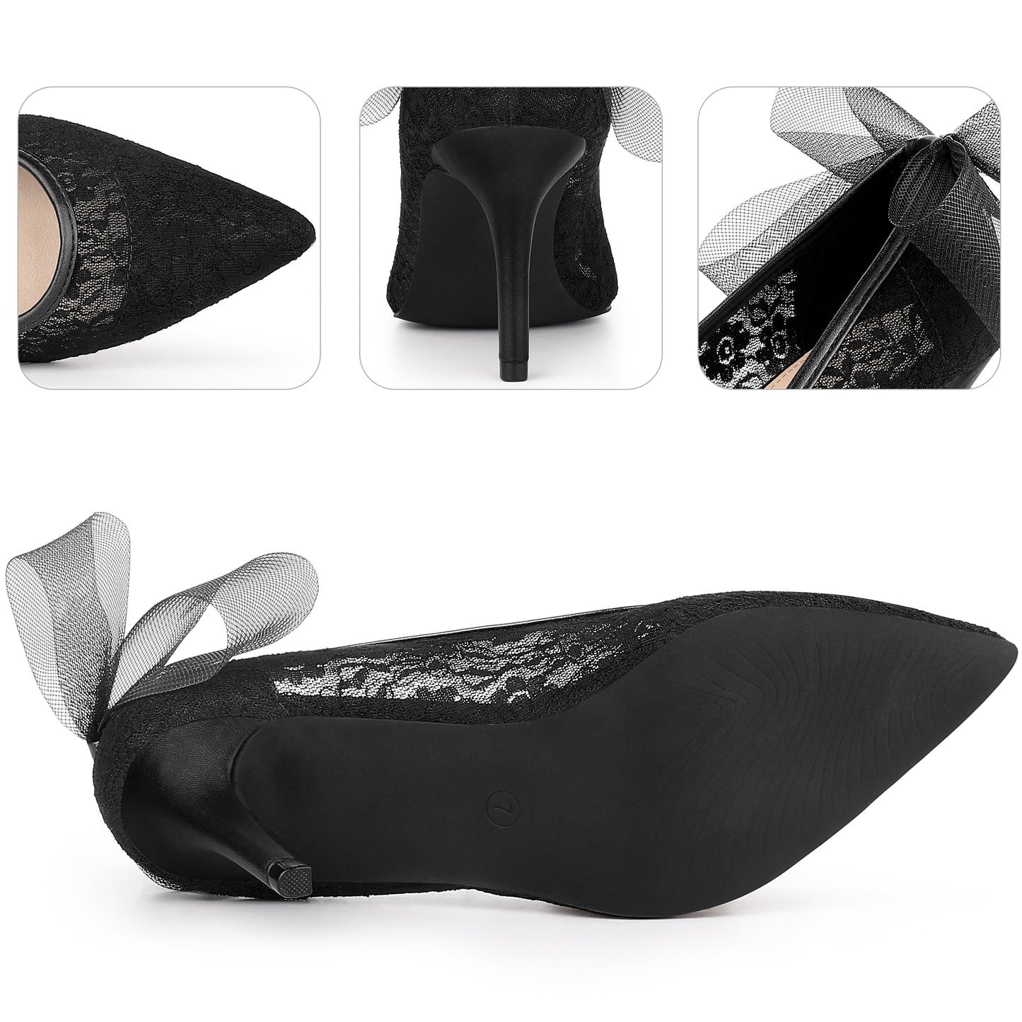 Zapatos de tacón de aguja con encaje y punta puntiaguda para mujer