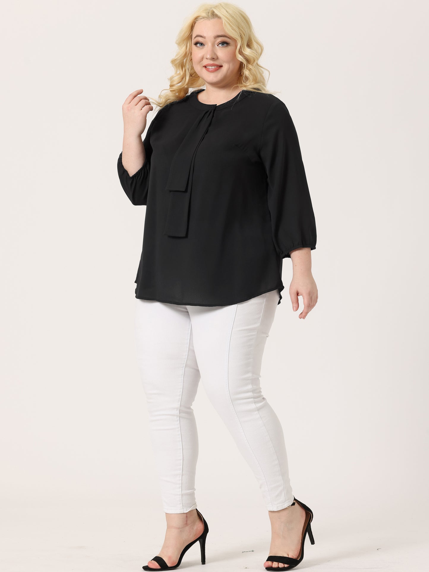Women's Plus Size Work Round Neck Ruffle Chiffon Blouse Top