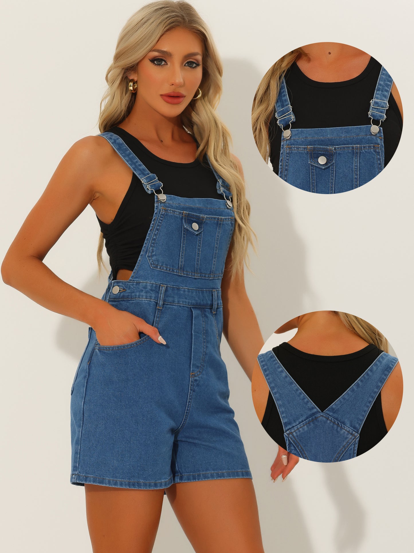 Women's Denim Shortalls Casual Adjustable Straps Bib Overall Jean Shorts Romper