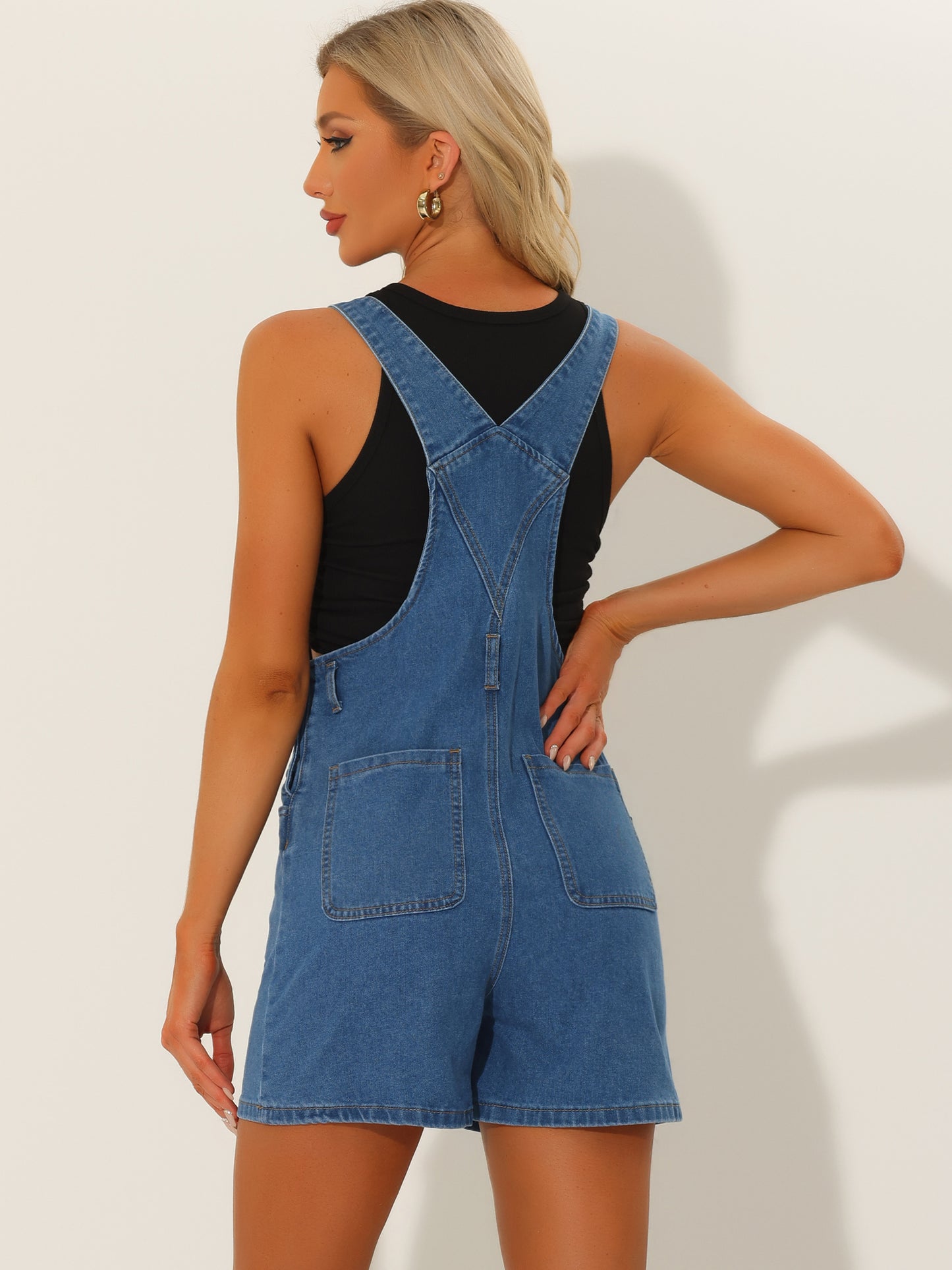 Women's Denim Shortalls Casual Adjustable Straps Bib Overall Jean Shorts Romper