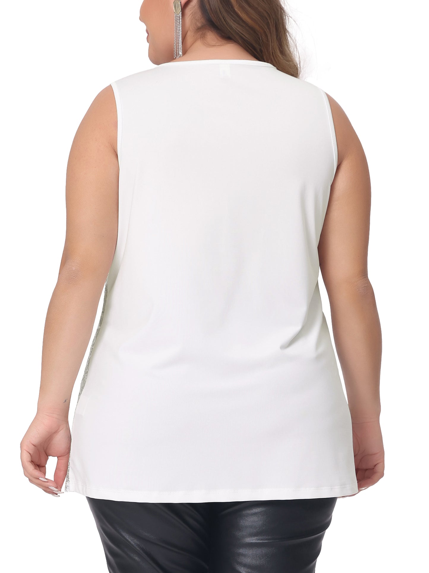 Women Plus Size Sleeveless Glitter Sequin Tank Tops Shimmer Sparkle V Neck Club Party Vest Top