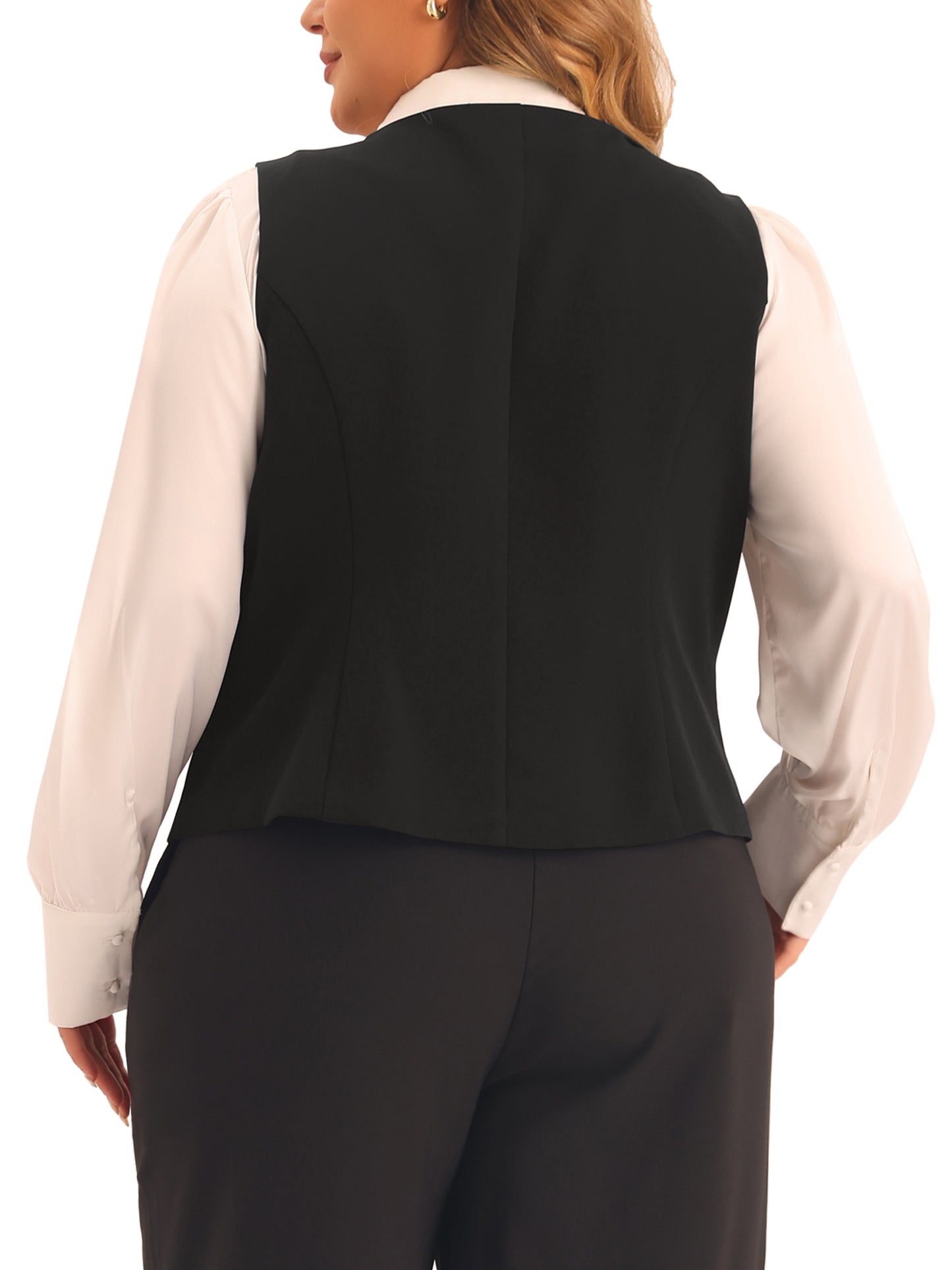 Women Plus Size Suit Vest Double Breasted Vintage Lapel Collar Dressy Waistcoat Vest with 2 Pockets