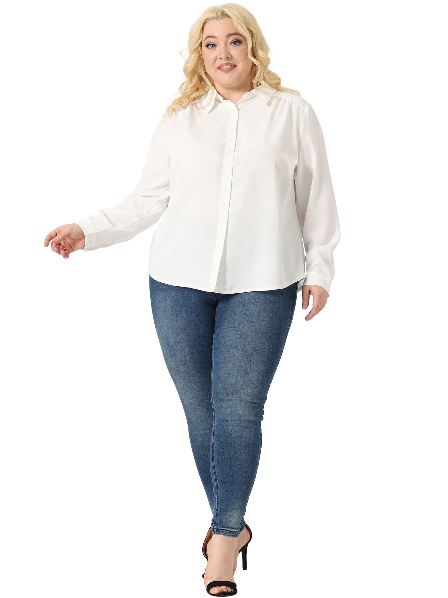 Women Plus Size Shirt Classic-Fit Button Down Long Sleeve Business Office Top