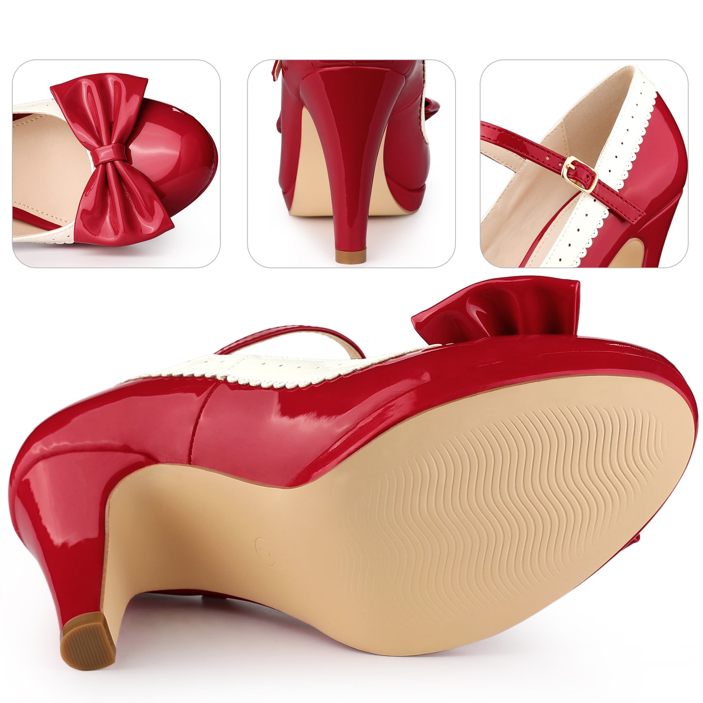 Zapatos retro para mujer con plataforma y lazo, tacones de aguja, zapatos Mary Jane