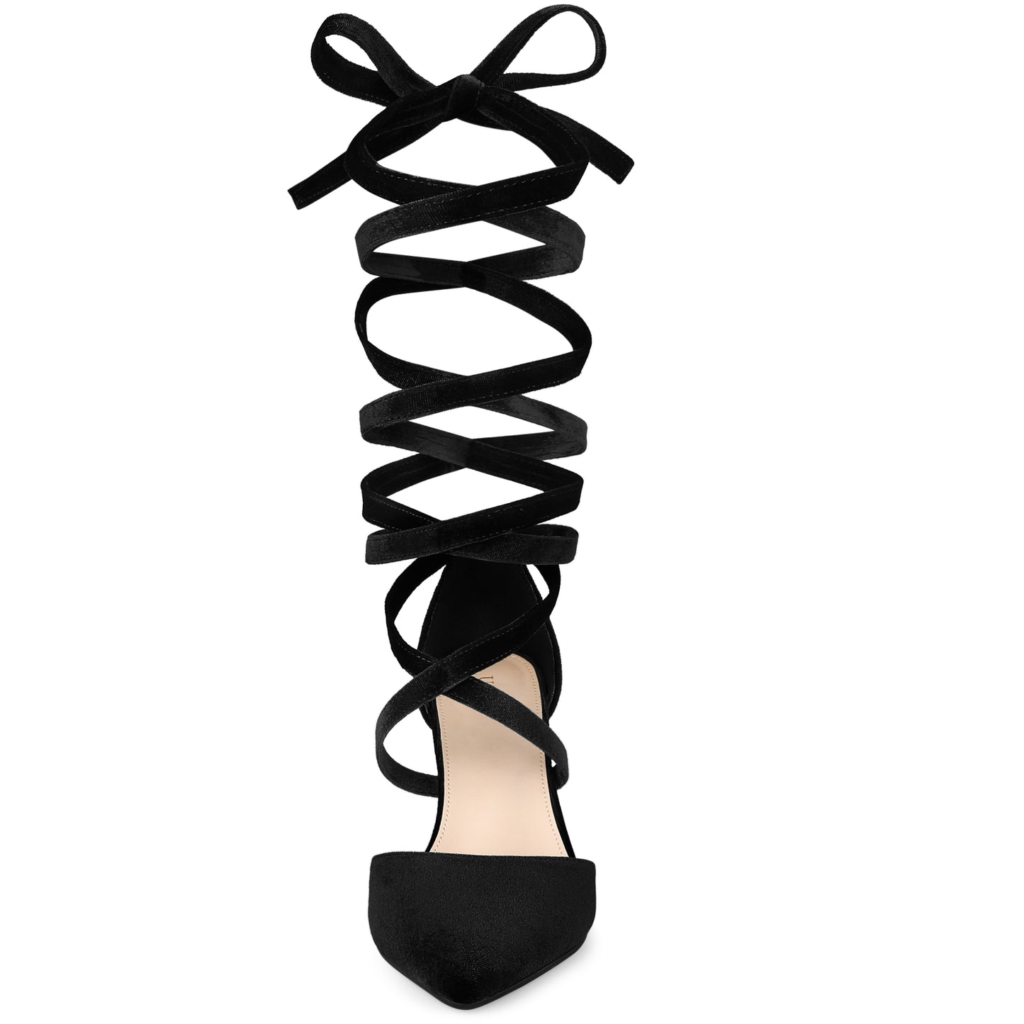 Zapatos de tacón grueso con cordones y punta puntiaguda de terciopelo para mujer