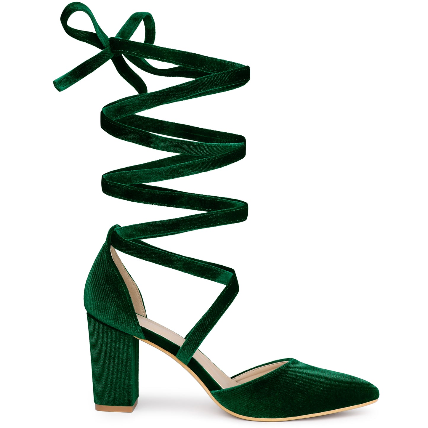 Zapatos de tacón grueso con cordones y punta puntiaguda de terciopelo para mujer