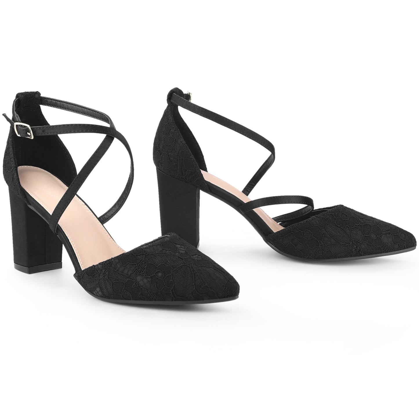 Zapatos de tacón de bloque con puntera cerrada y tiras cruzadas para mujer