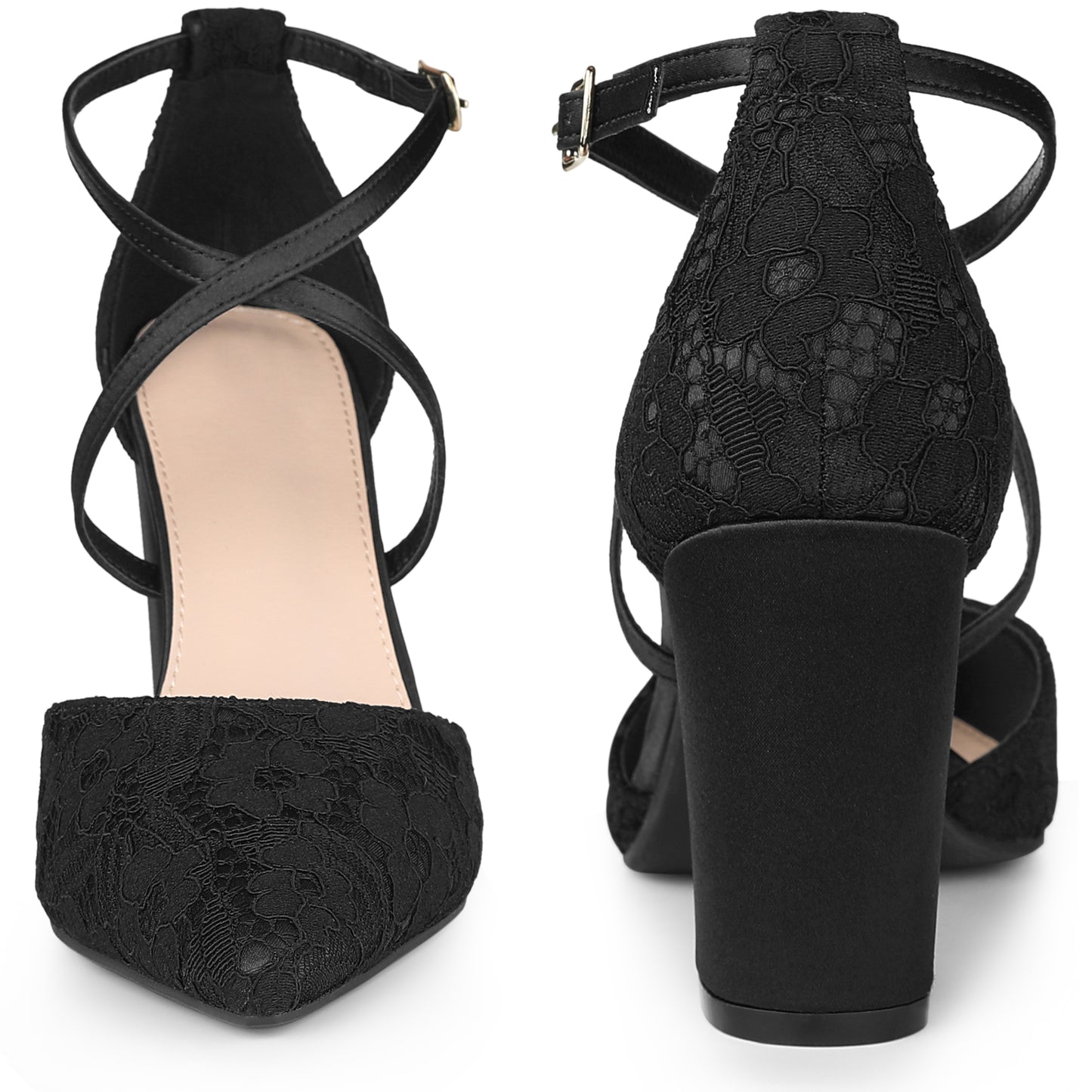 Zapatos de tacón de bloque con puntera cerrada y tiras cruzadas para mujer
