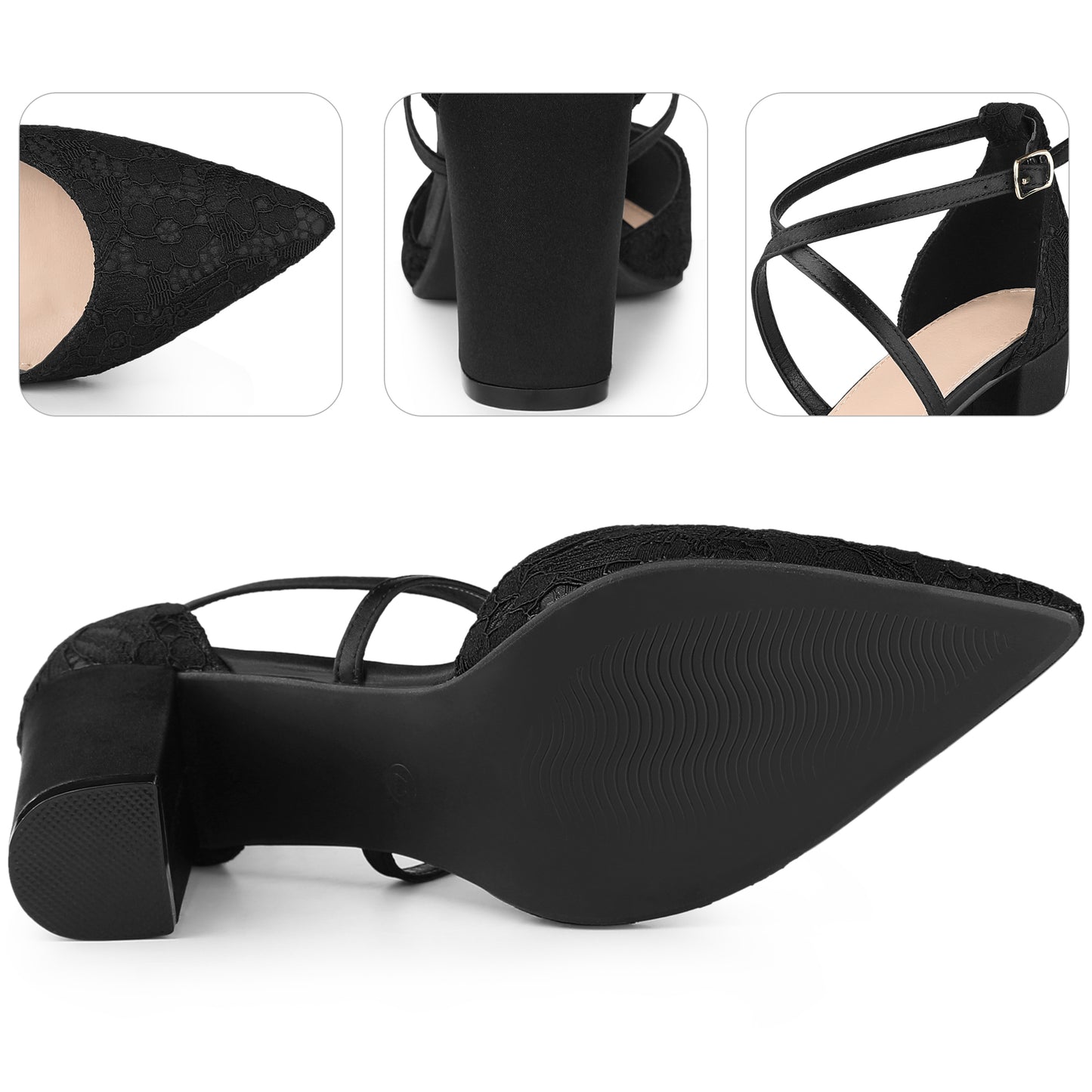 Zapatos de tacón de bloque con puntera cerrada y tiras cruzadas para mujer