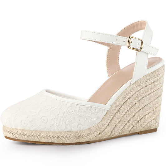 Women's Closed Toe Platform Espadrilles Lace Wedge Heel Sandals