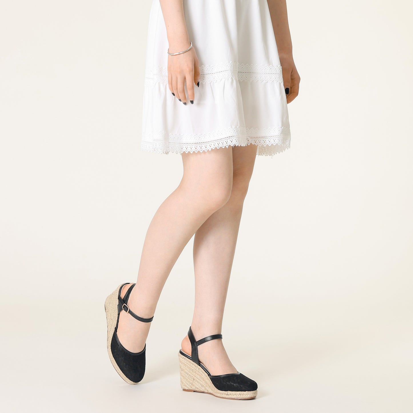 Women's Closed Toe Platform Espadrilles Lace Wedge Heel Sandals