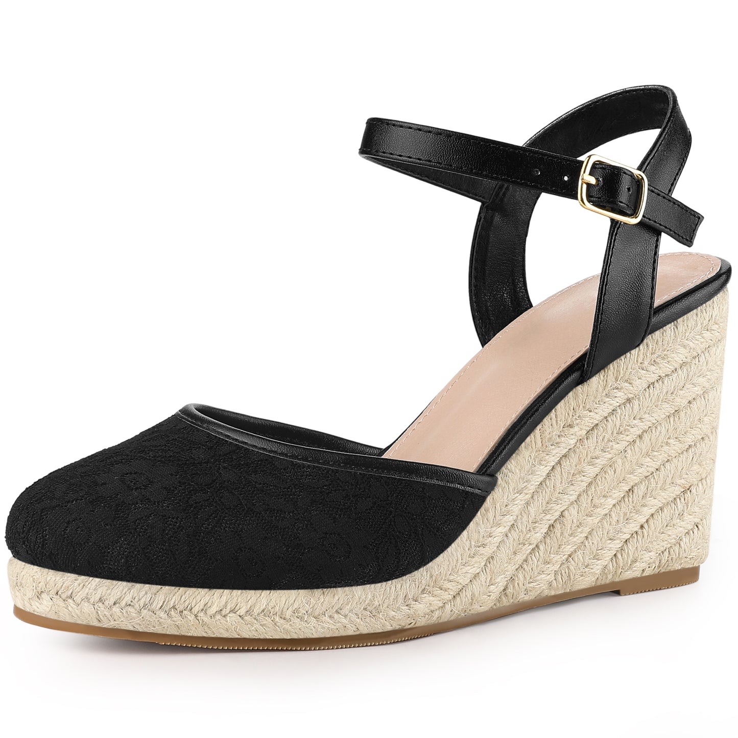 Women's Closed Toe Platform Espadrilles Lace Wedge Heel Sandals