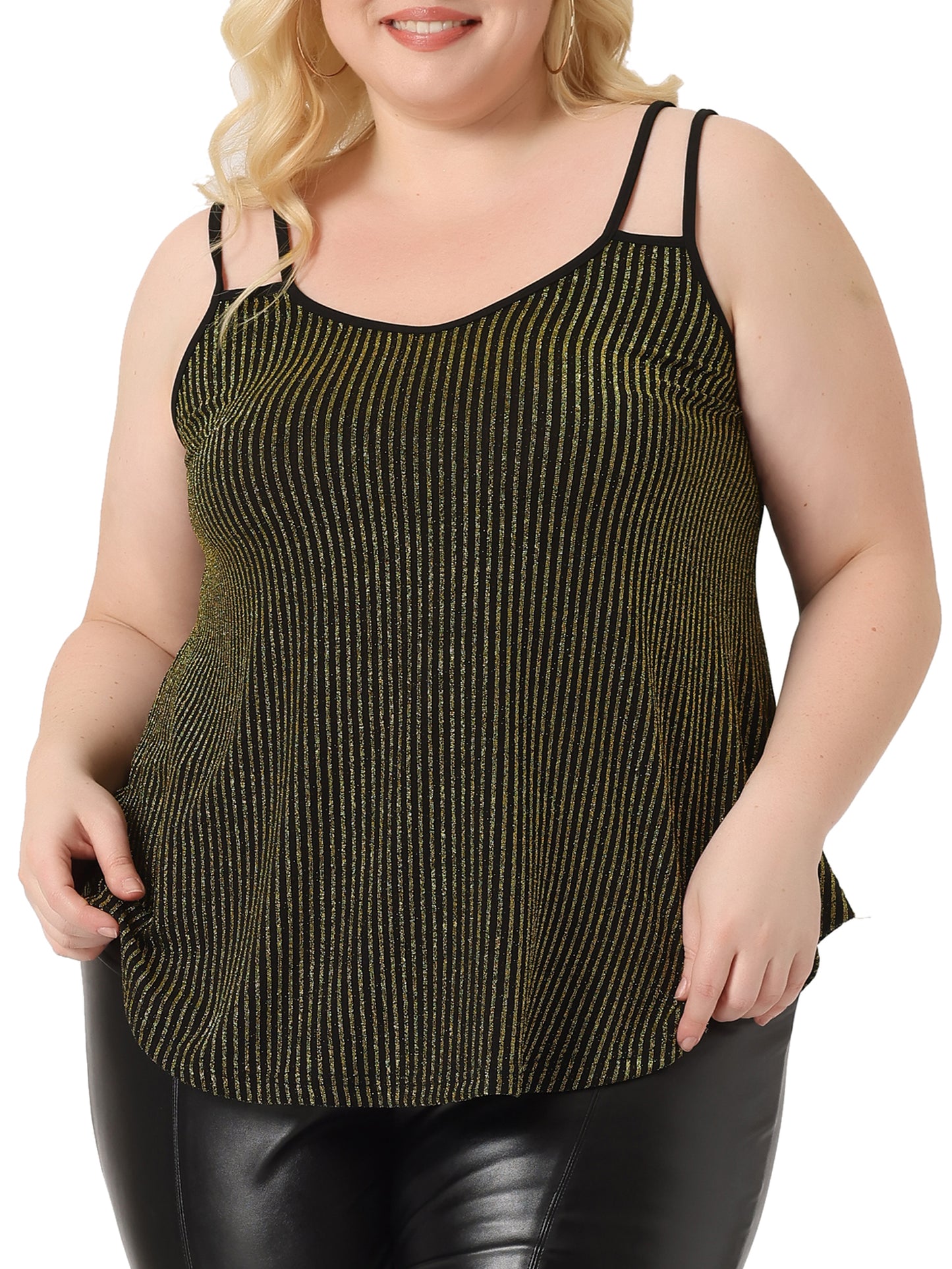 Women Plus Size Top Sleeveless V Neck Tank Cami Party Glitter Sparkle Top
