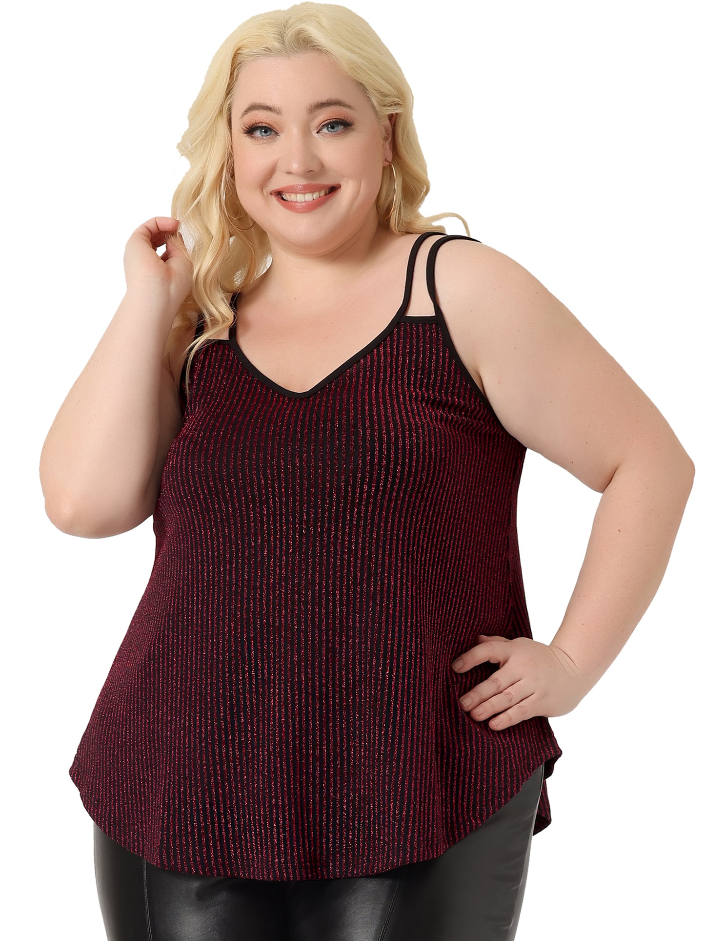 Women Plus Size Top Sleeveless V Neck Tank Cami Party Glitter Sparkle Top