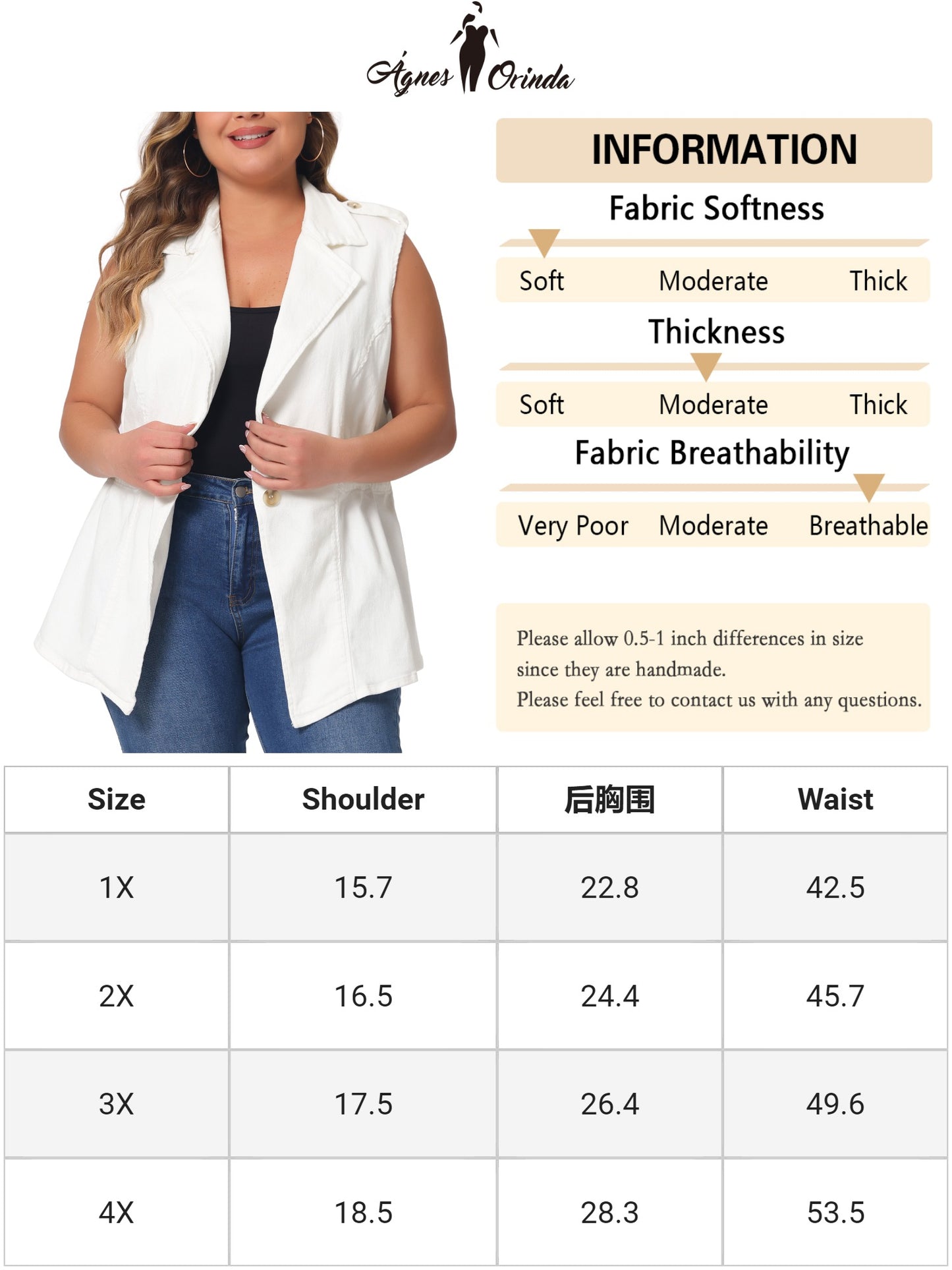 Women's Plus Size Denim Vest Sleeveless Lapel Button Elastic Waist Casual Denim Jackets Vest