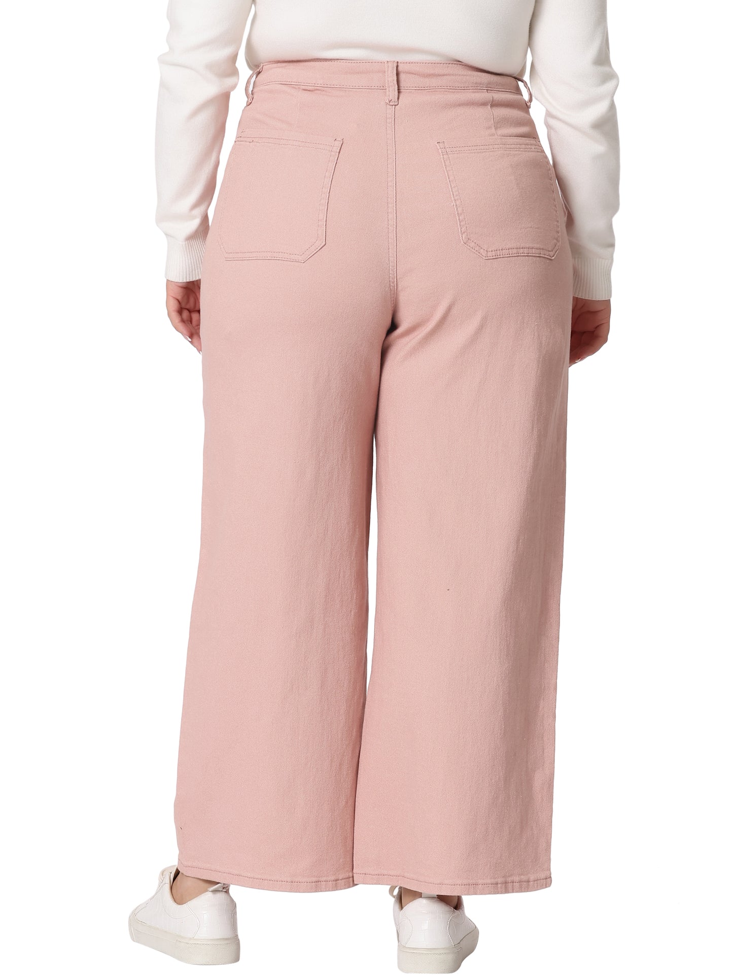 Women Plus Size Jeans Wide Leg Washed Stretch With Pockets Palazzo Denim Jeans