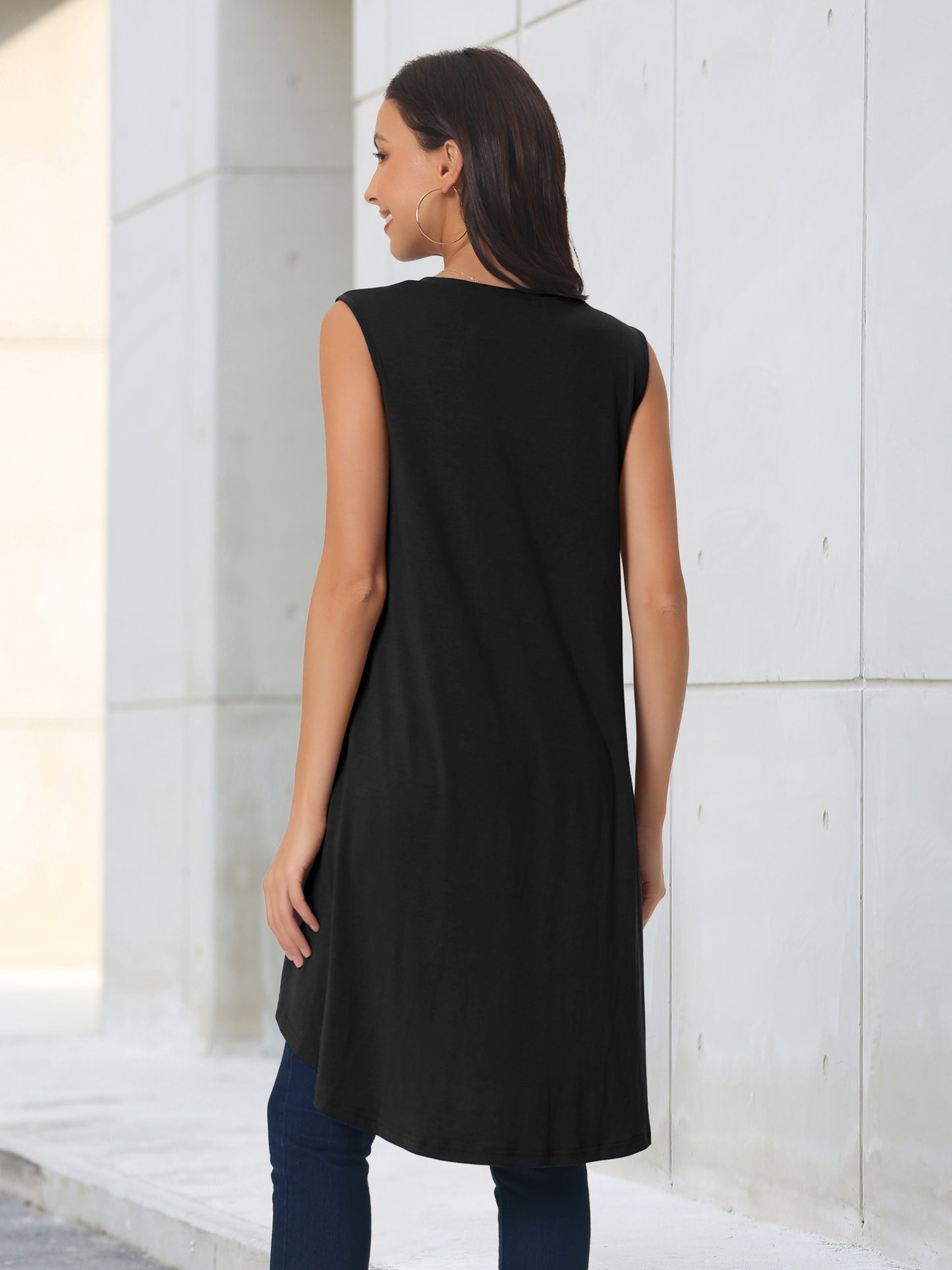 Women's High Low Tops Crewneck Twist Knot Sleeveless Tunic Top Dressy Asymmetrical Summer Loose Fit Shirt