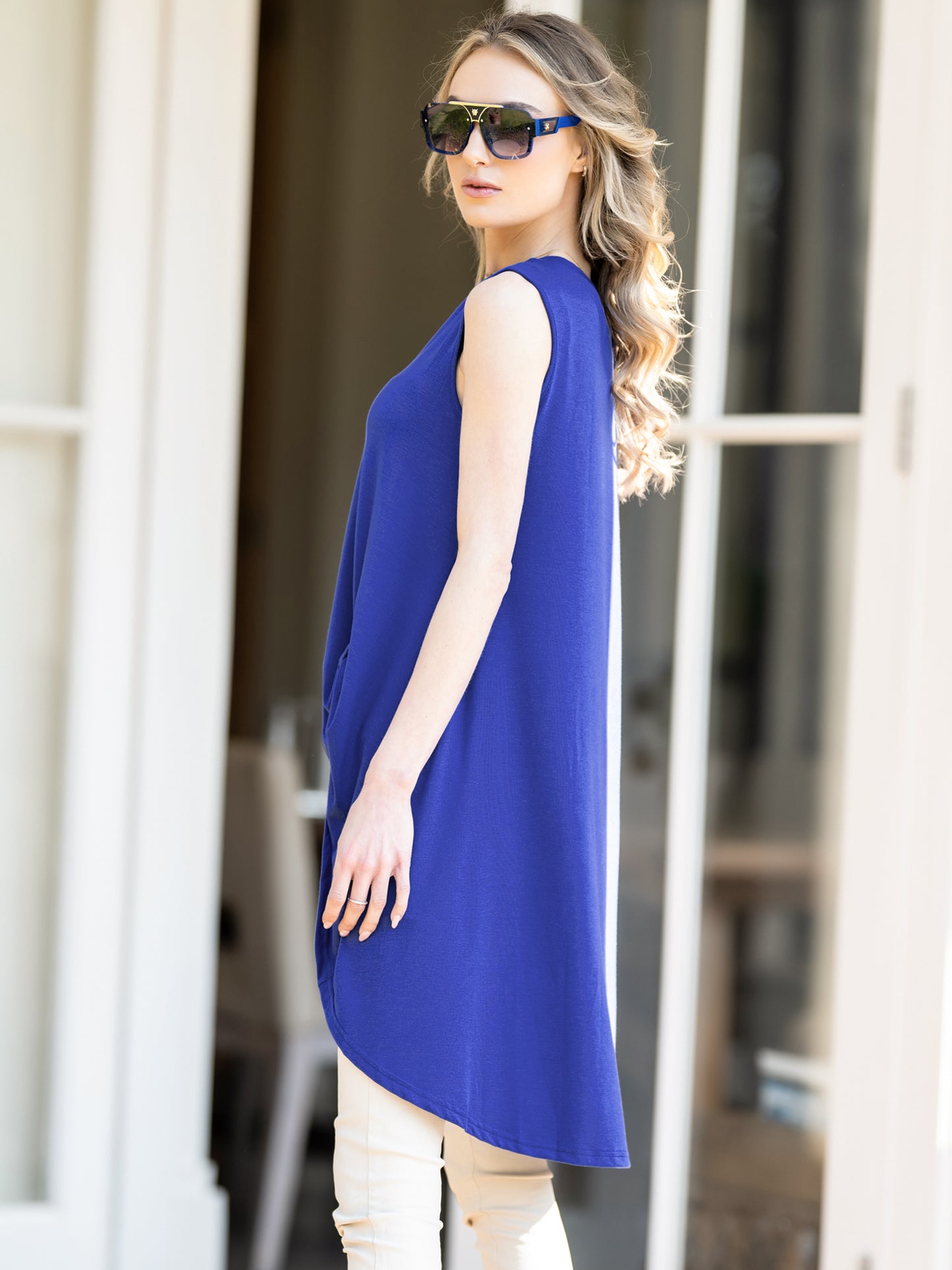 Women's High Low Tops Crewneck Twist Knot Sleeveless Tunic Top Dressy Asymmetrical Summer Loose Fit Shirt