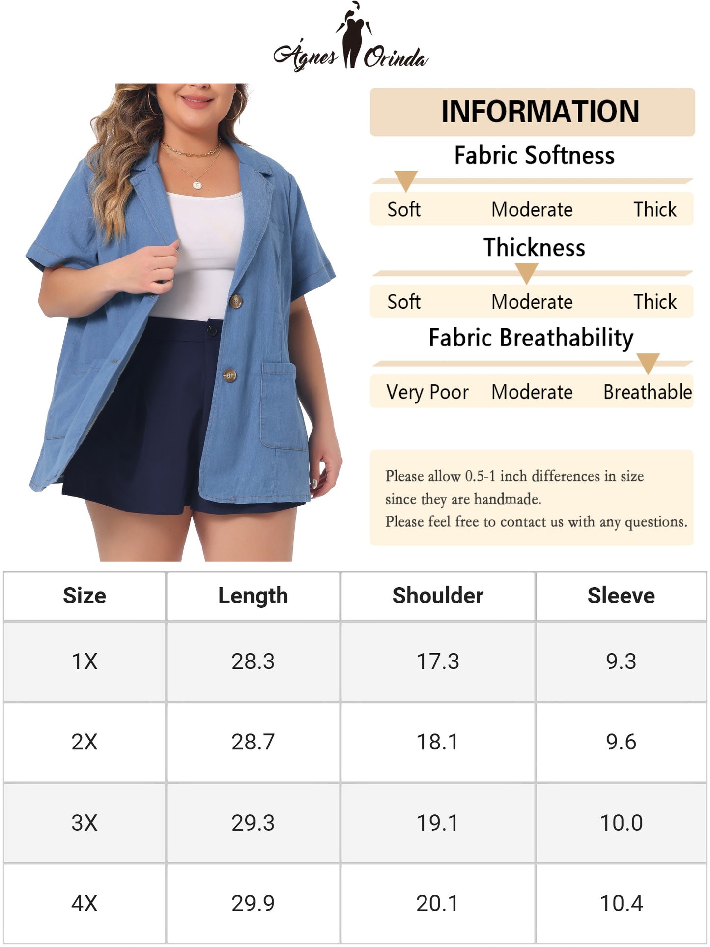 Women Plus Size Denim Shirt Front Lapel Short Sleeve Button Down Chambray Shirt
