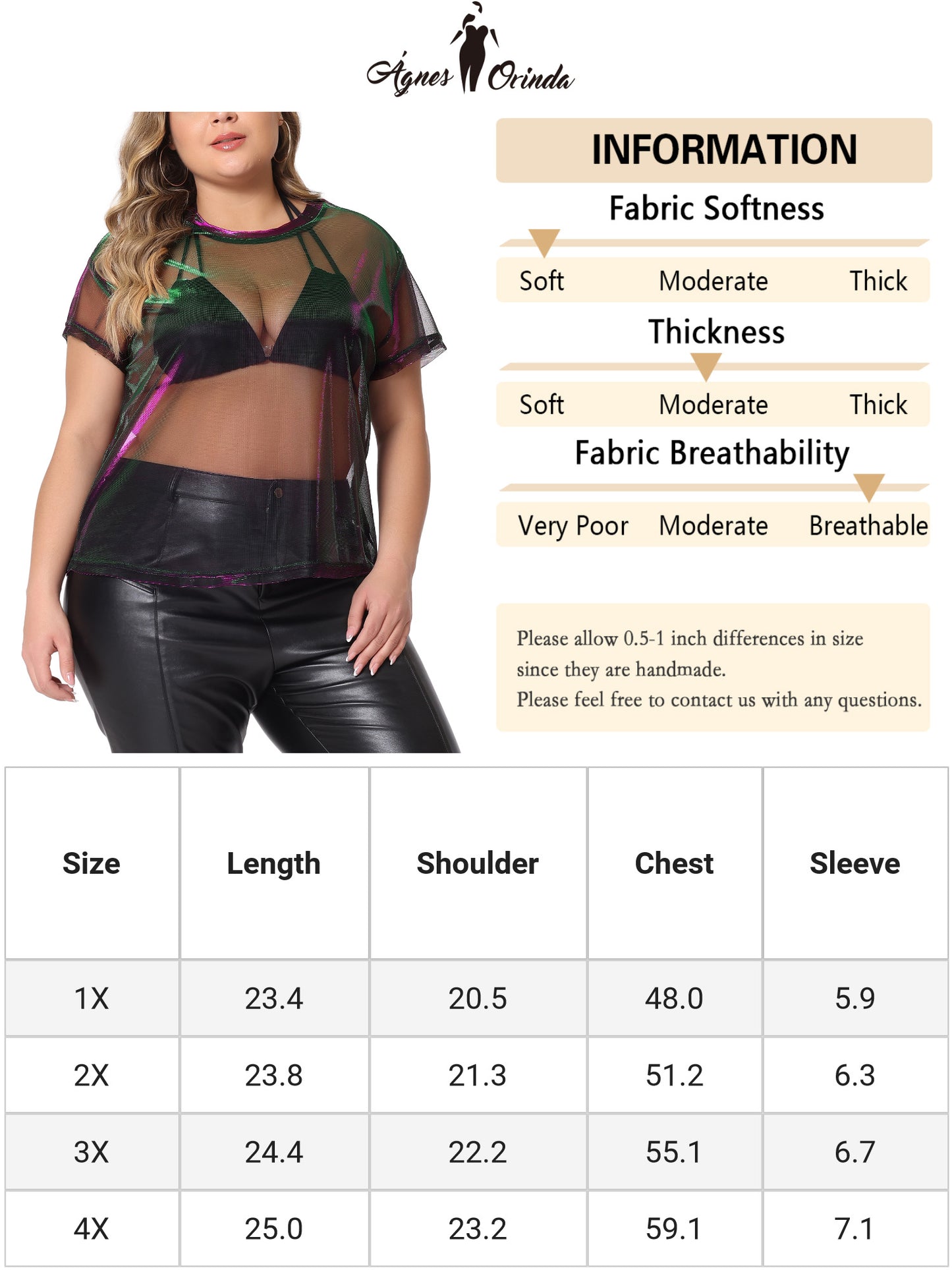 Women Plus Size Party Top Sheer Mesh Holographic See Through Sexy Top