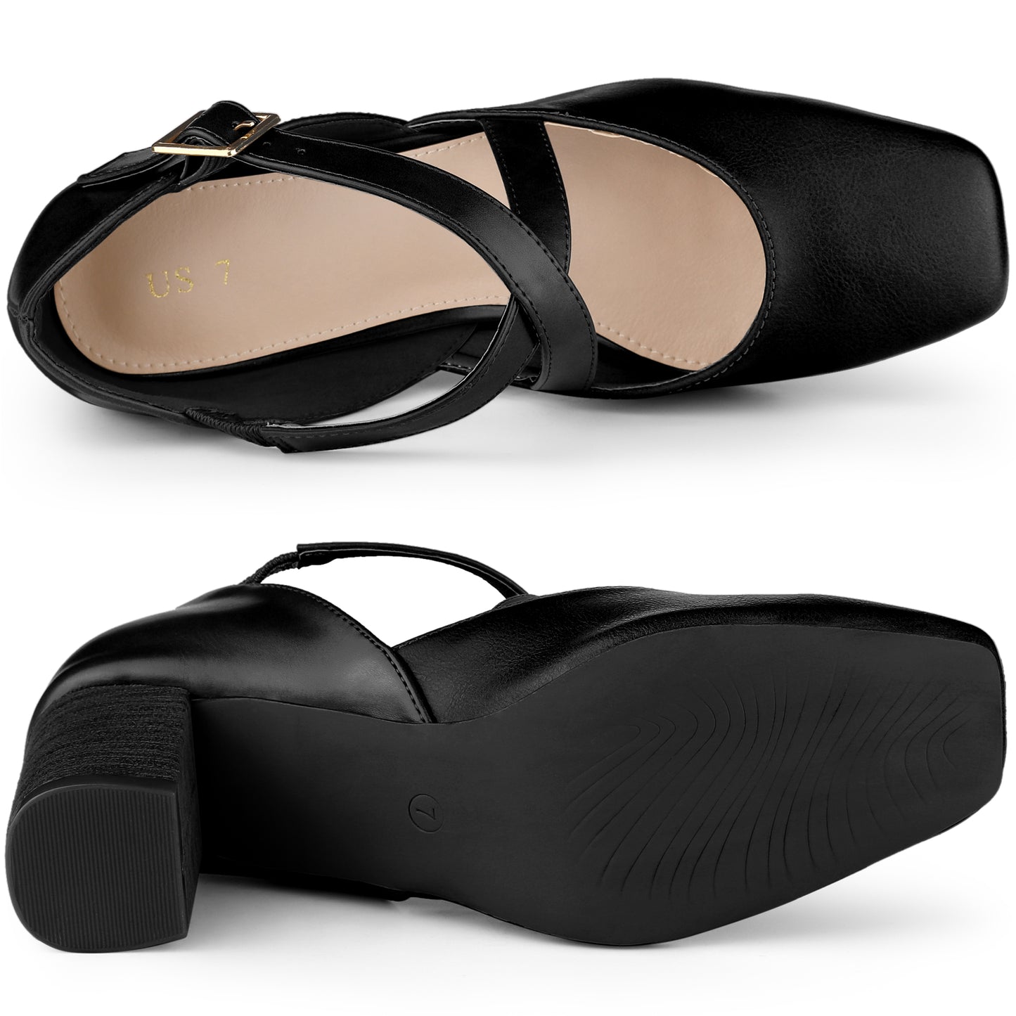 Zapatos de vestir Mary Jane con punta cuadrada y tiras cruzadas para mujer, tacones gruesos