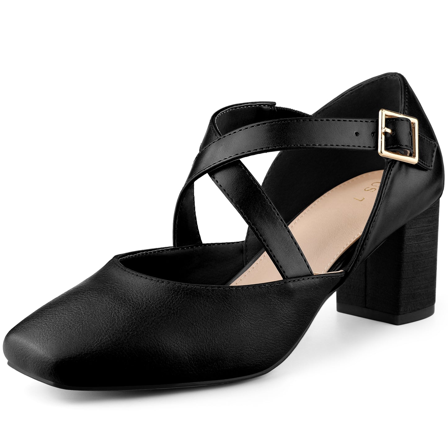 Zapatos de vestir Mary Jane con punta cuadrada y tiras cruzadas para mujer, tacones gruesos