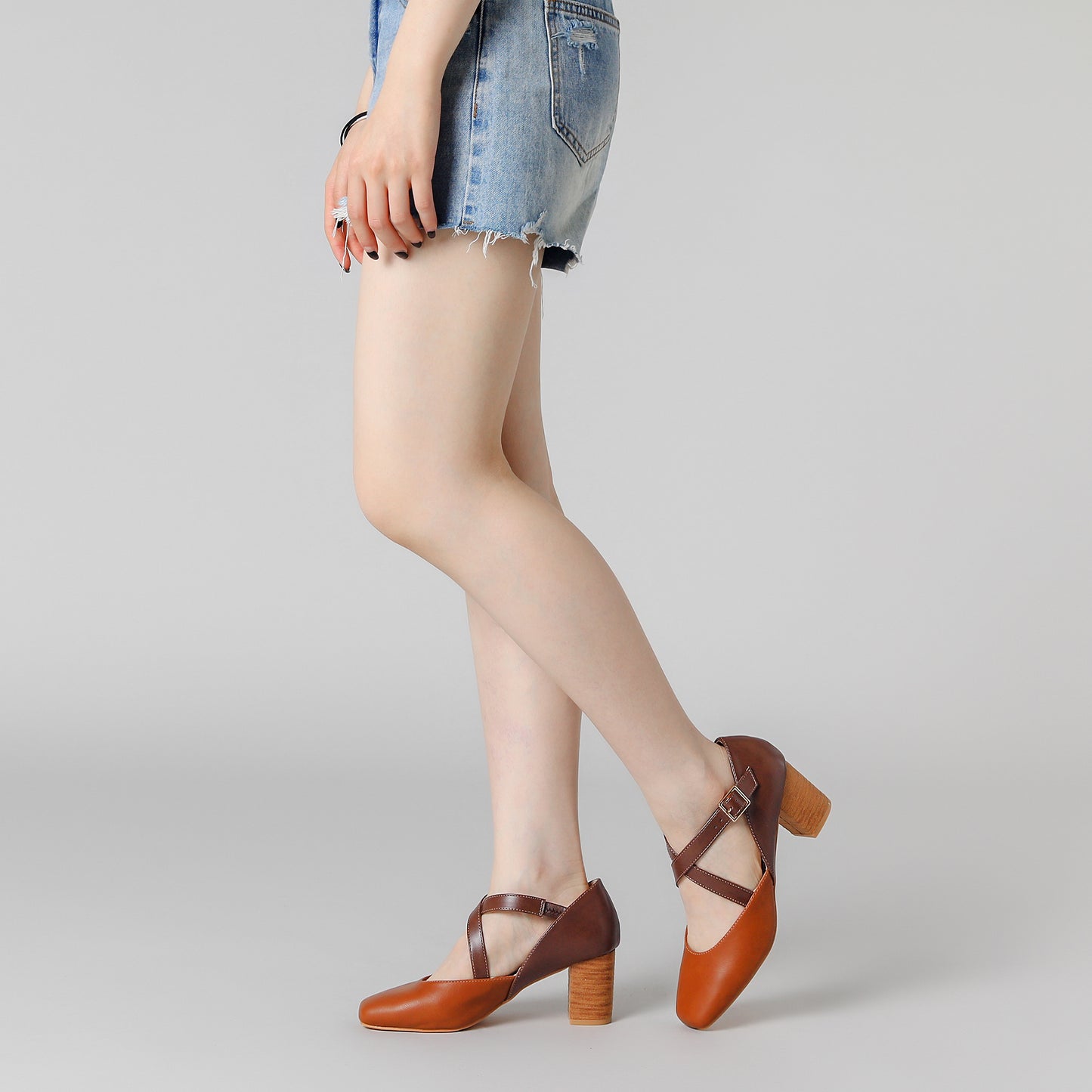 Zapatos de vestir Mary Jane con punta cuadrada y tiras cruzadas para mujer, tacones gruesos