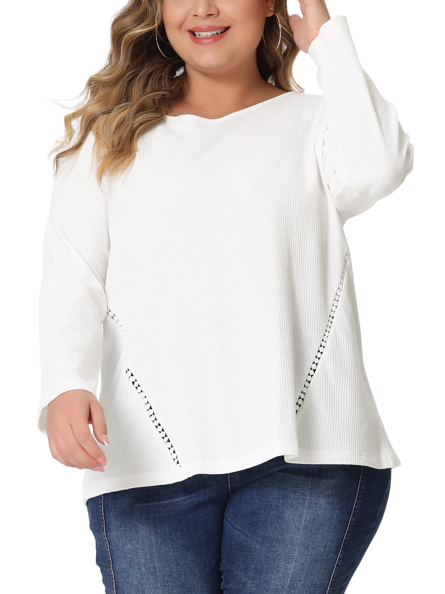 Women Plus Size Top Waffle Knit Shirt Causal Round Neck Top