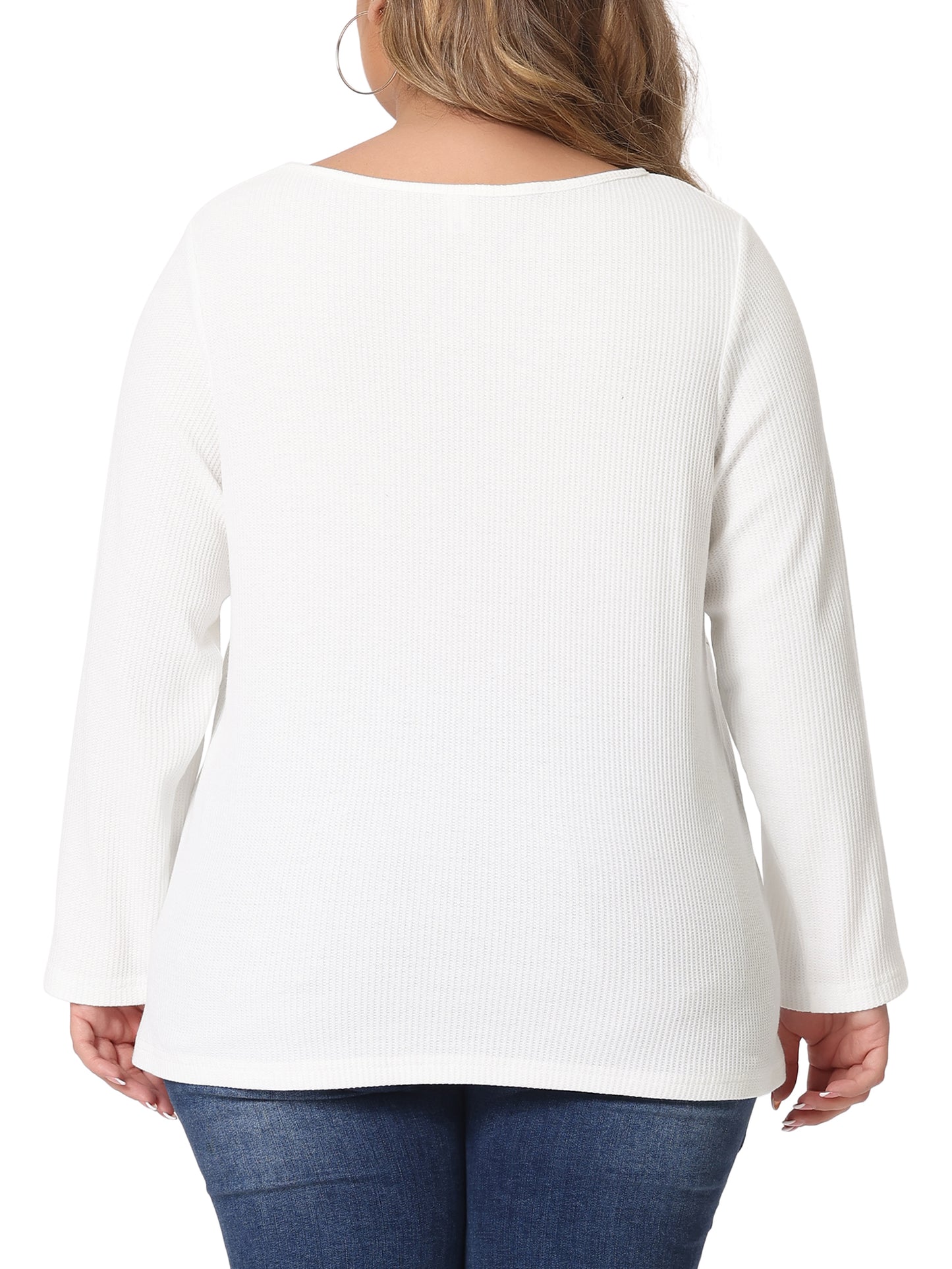 Women Plus Size Top Waffle Knit Shirt Causal Round Neck Top