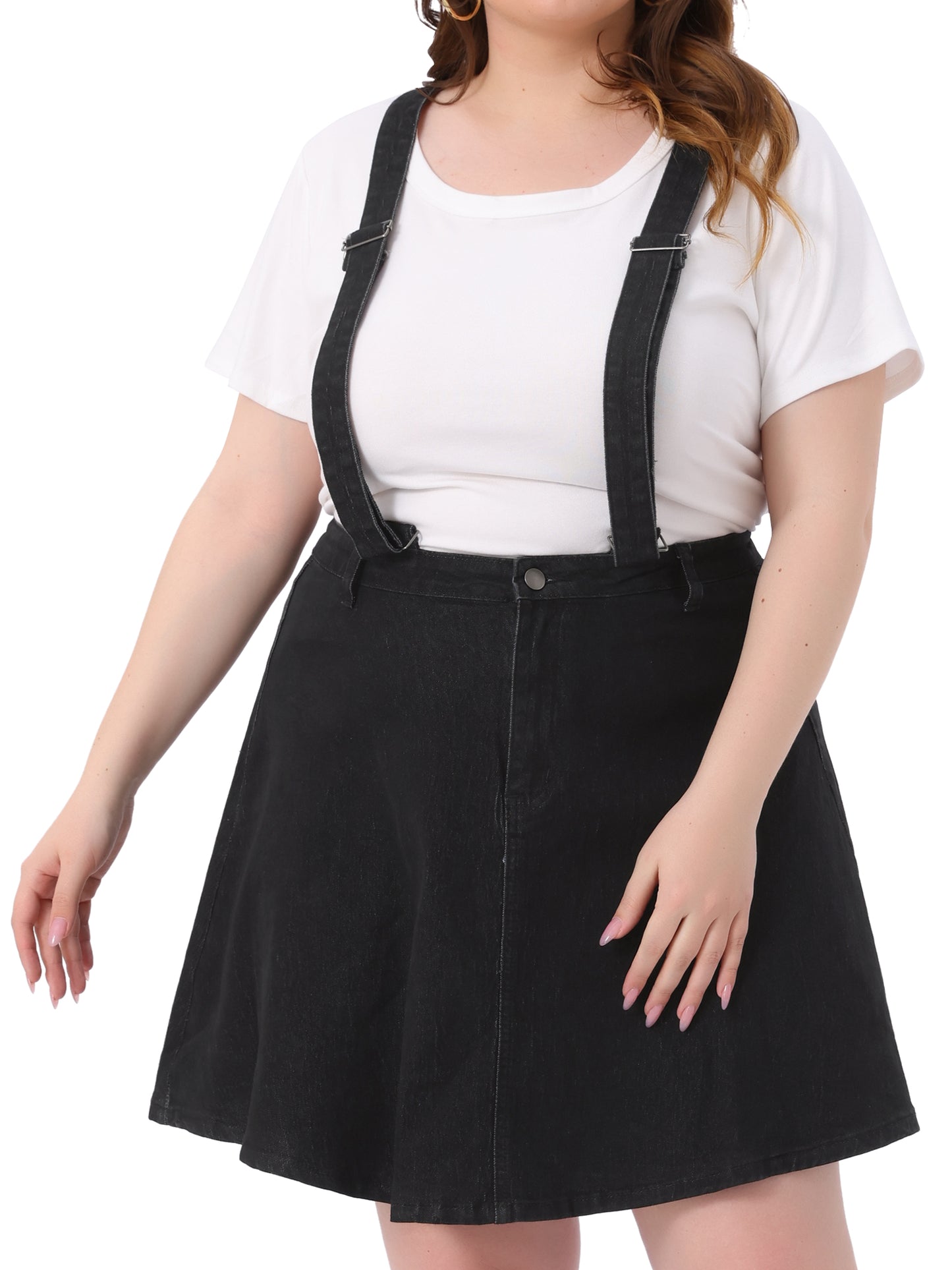 Women Plus Size Suspender Skirt Adjustable Strap Braces Mini Denim Overalls Dress