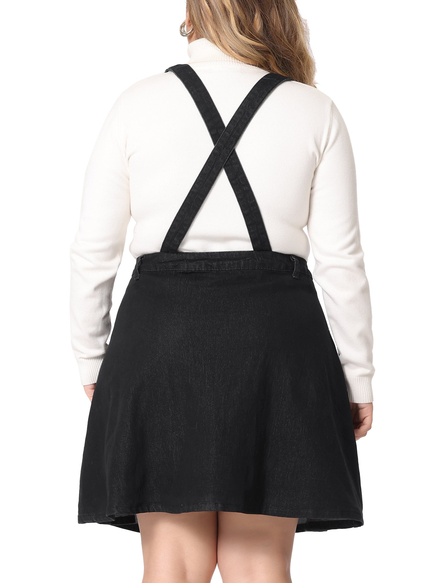 Women Plus Size Suspender Skirt Adjustable Strap Braces Mini Denim Overalls Dress