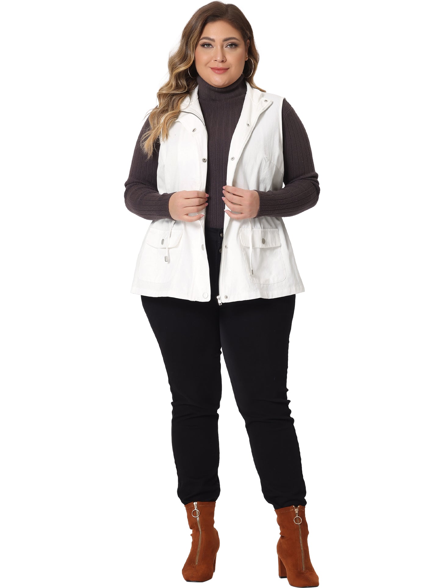 Women Plus Size Jackets Lightweight Sleeveless Anorak Cargo Vest