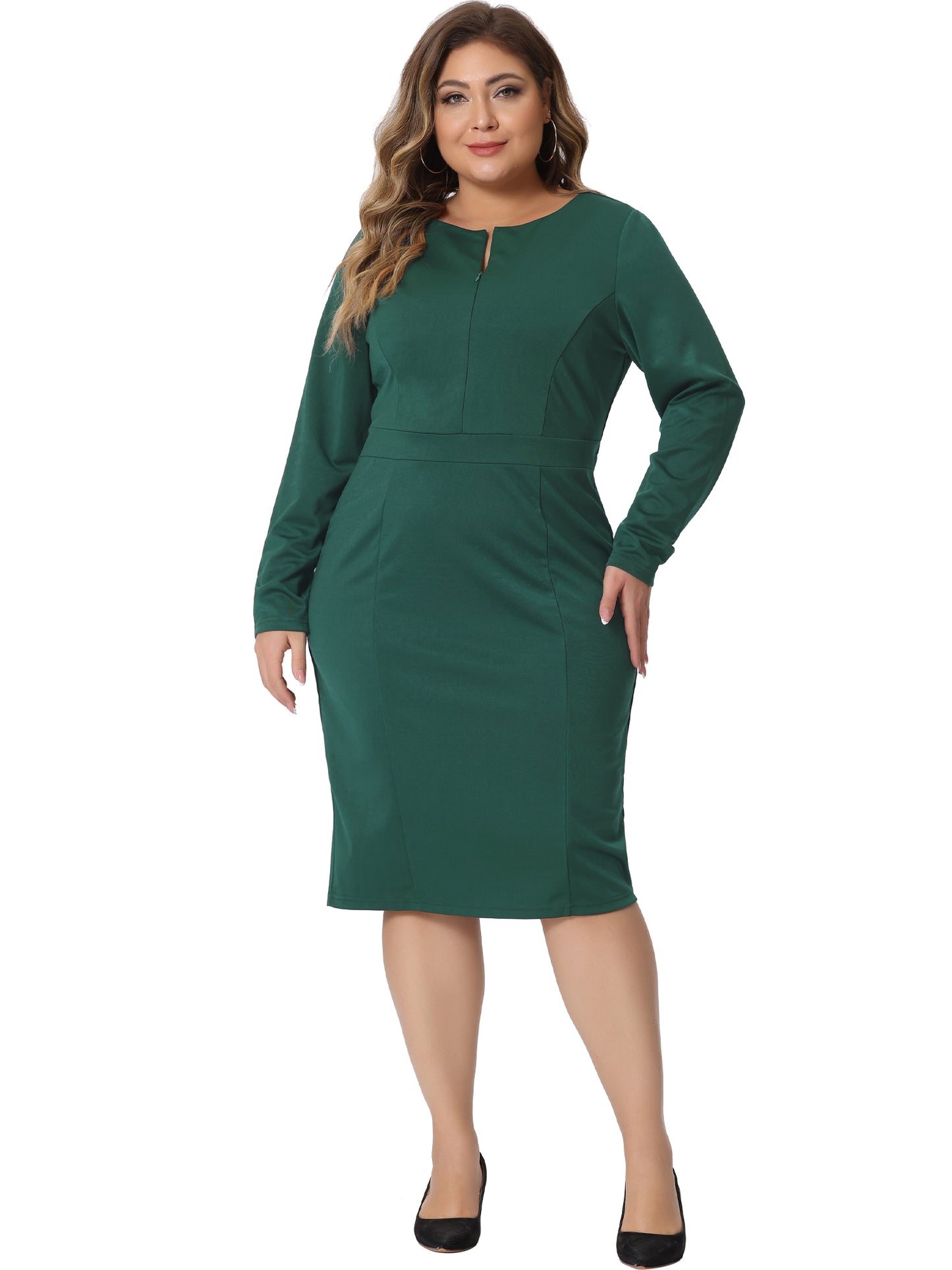 Women Plus Size Sheath Dress Office Work Long Sleeves Dress