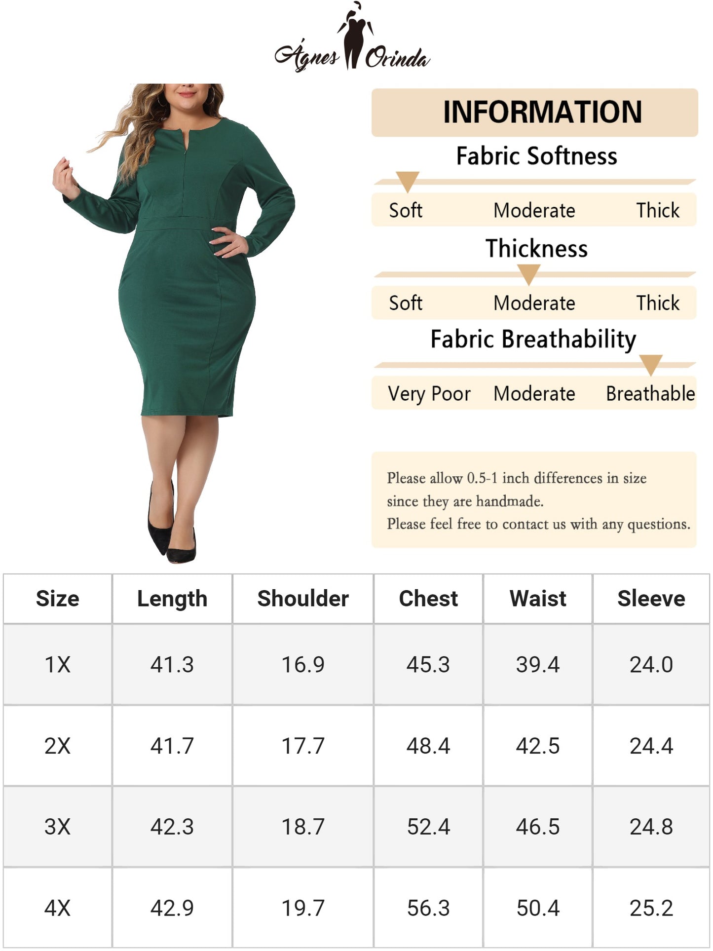 Women Plus Size Sheath Dress Office Work Long Sleeves Dress