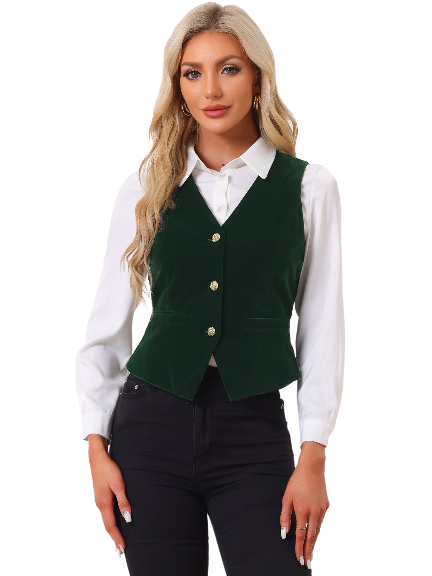 Women's Steampunk Waistcoat Velvet Button Down V-Neck Suit Vest