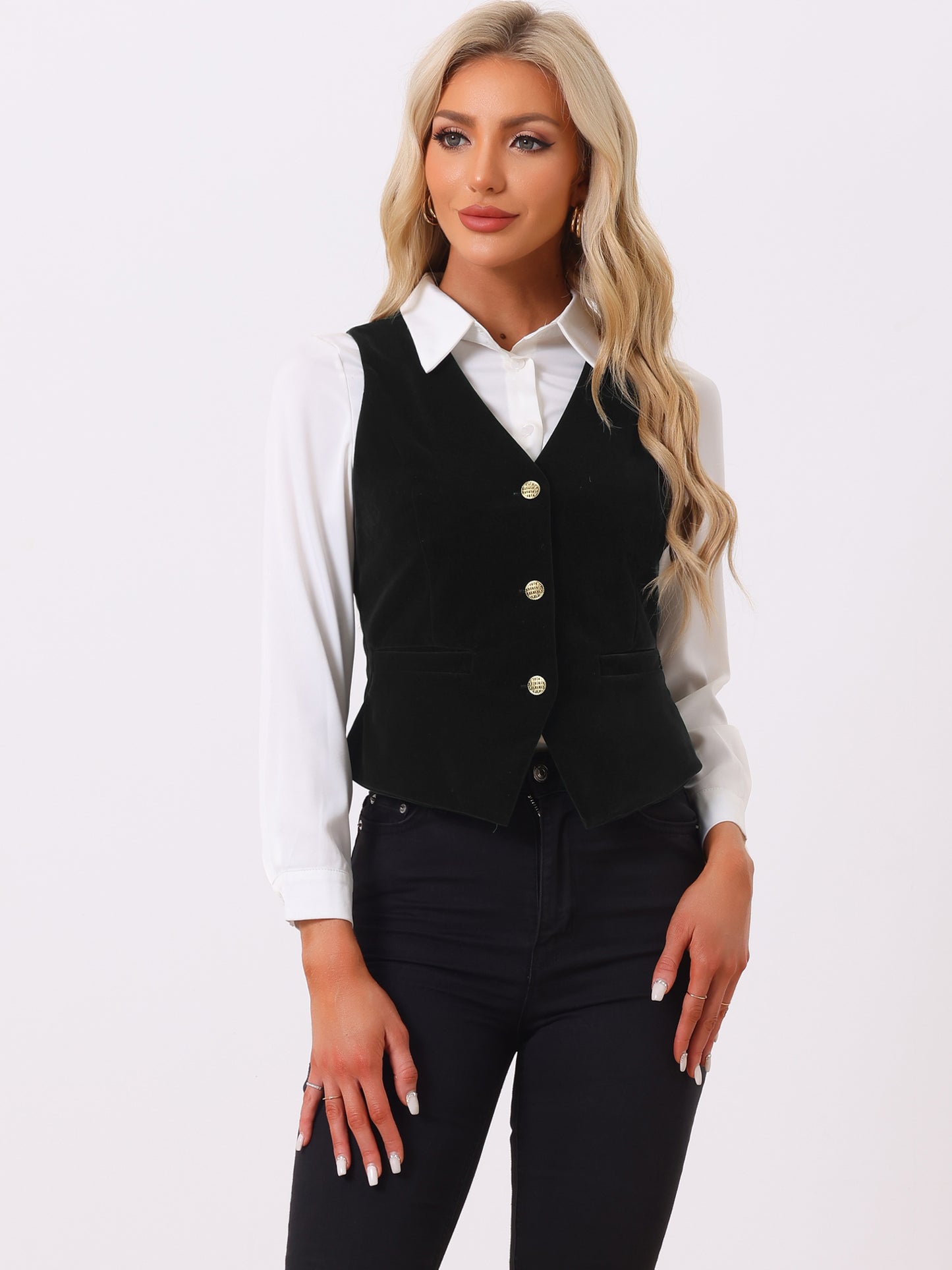 Women's Steampunk Waistcoat Velvet Button Down V-Neck Suit Vest