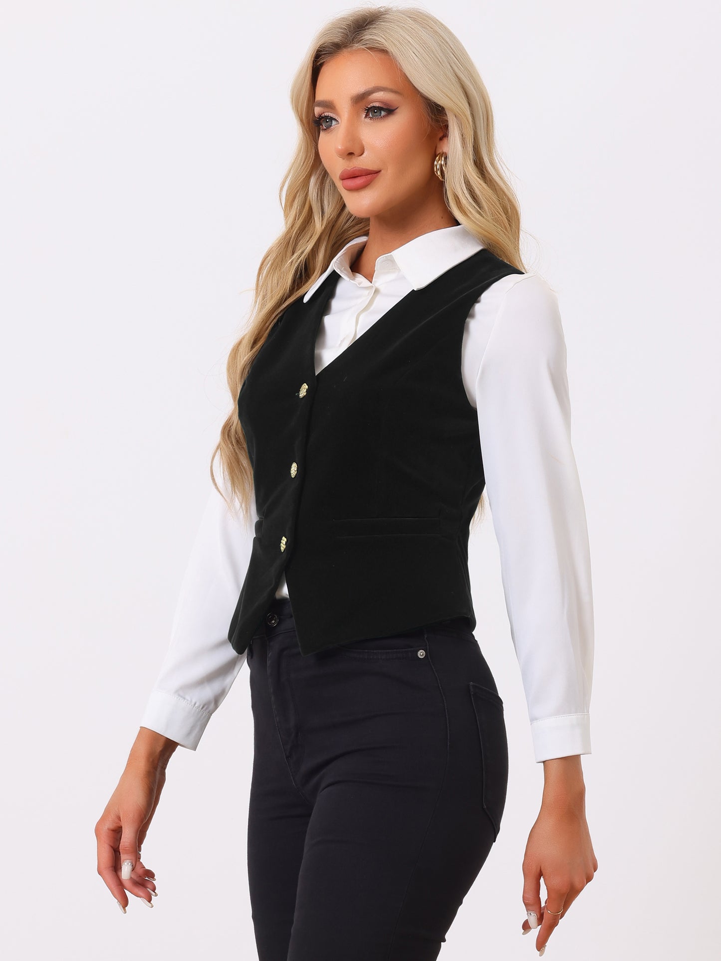 Women's Steampunk Waistcoat Velvet Button Down V-Neck Suit Vest