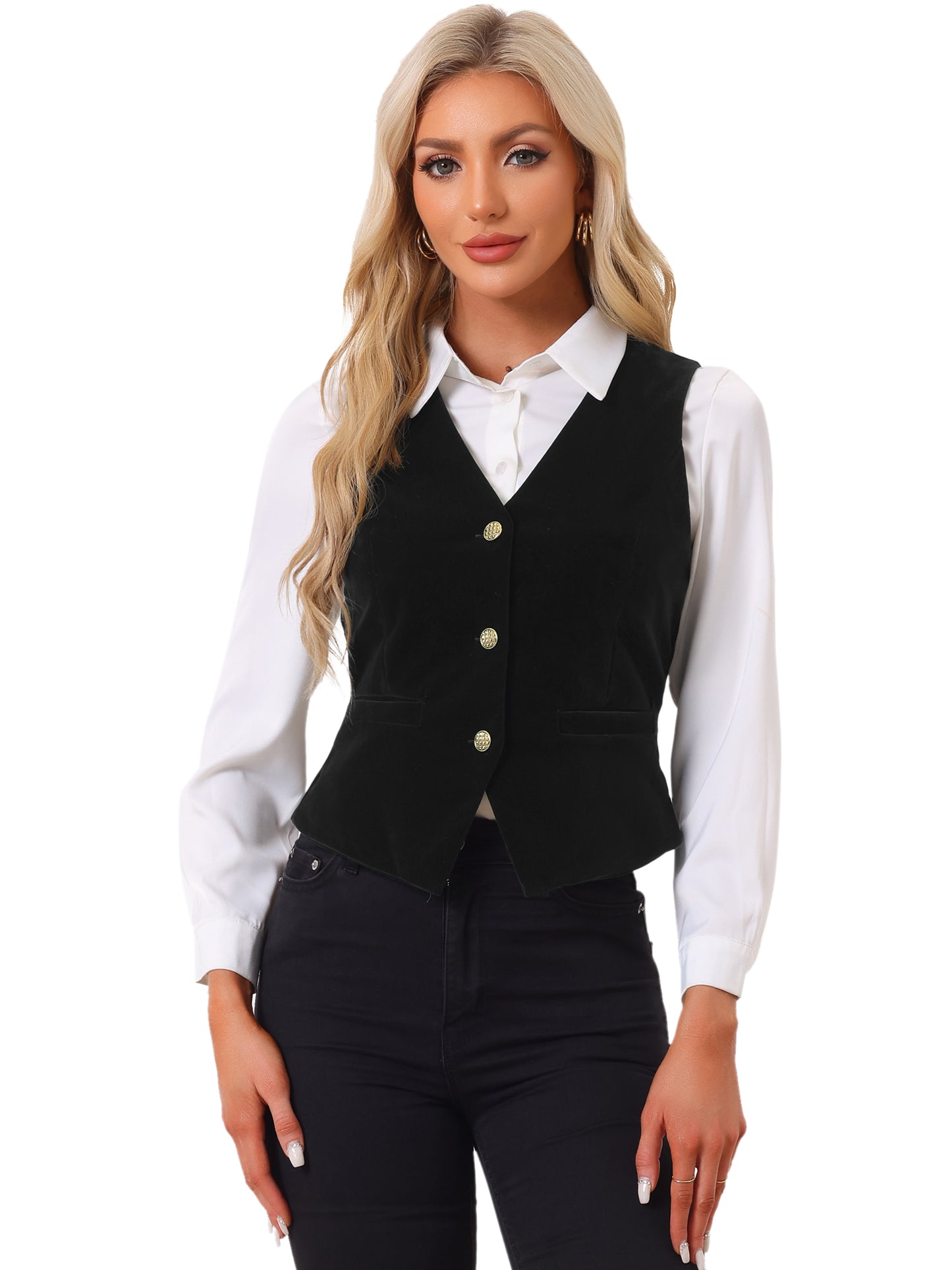 Women's Steampunk Waistcoat Velvet Button Down V-Neck Suit Vest