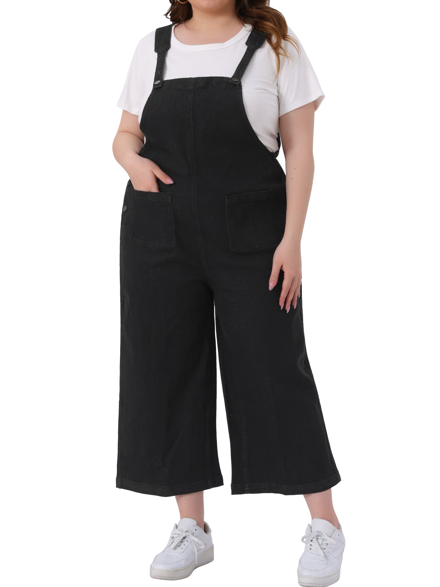 Mono vaquero con pechera de talla grande para mujer, clásico, con tirantes ajustables y bolsillos, pantalones vaqueros
