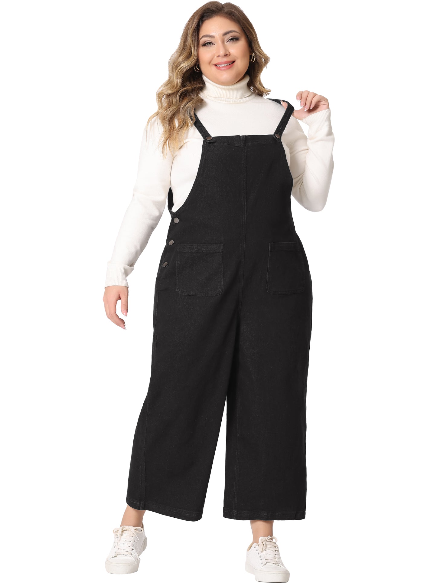 Mono vaquero con pechera de talla grande para mujer, clásico, con tirantes ajustables y bolsillos, pantalones vaqueros