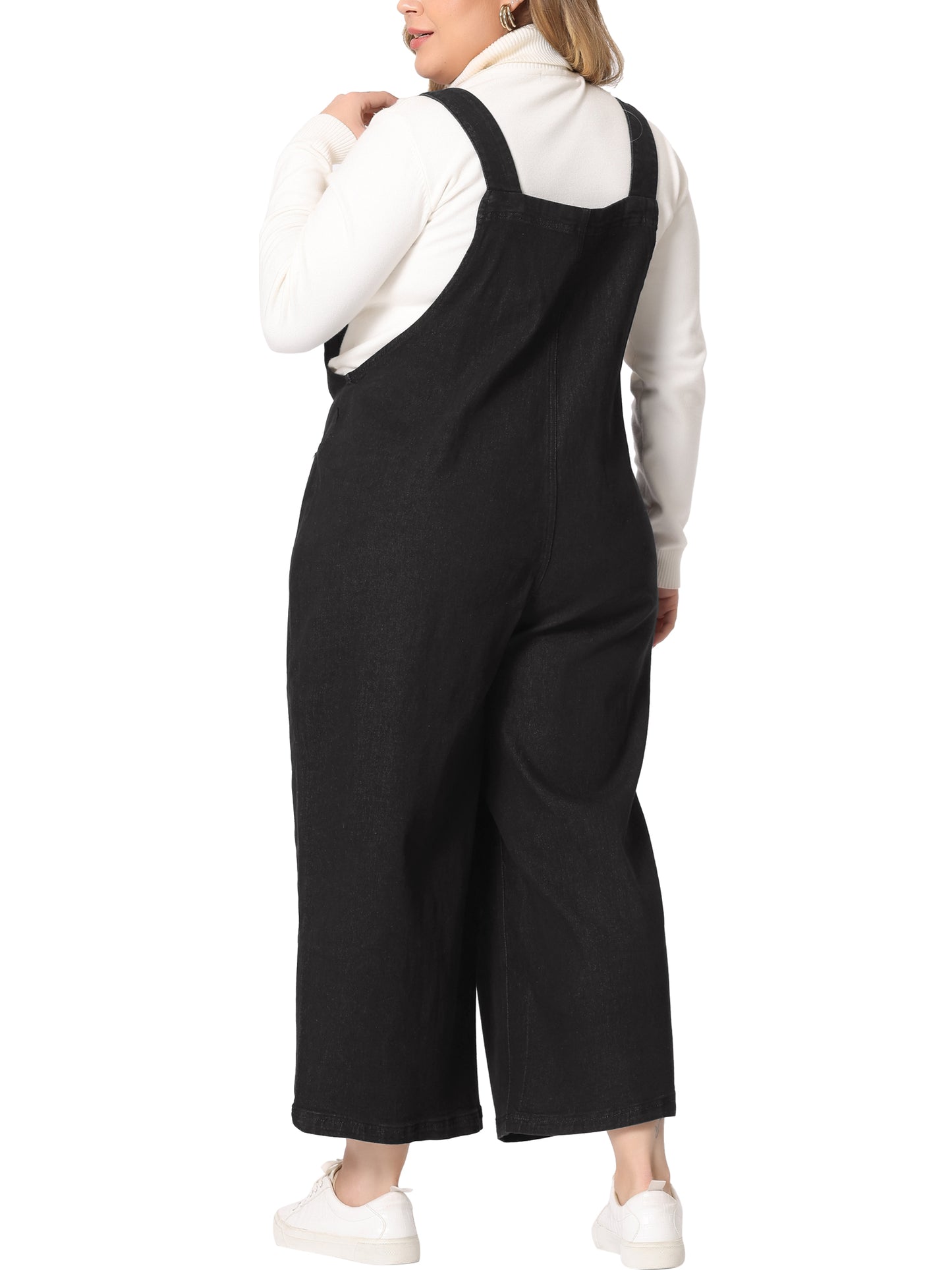 Mono vaquero con pechera de talla grande para mujer, clásico, con tirantes ajustables y bolsillos, pantalones vaqueros