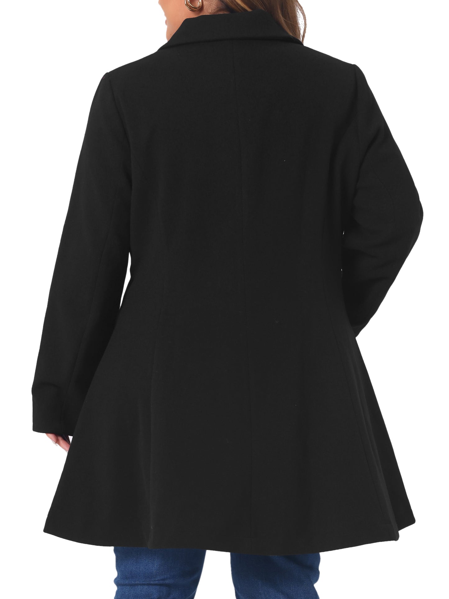 Women Plus Size Peacoat Elegant A Line Notched Lapel Double Breasted Long Coat