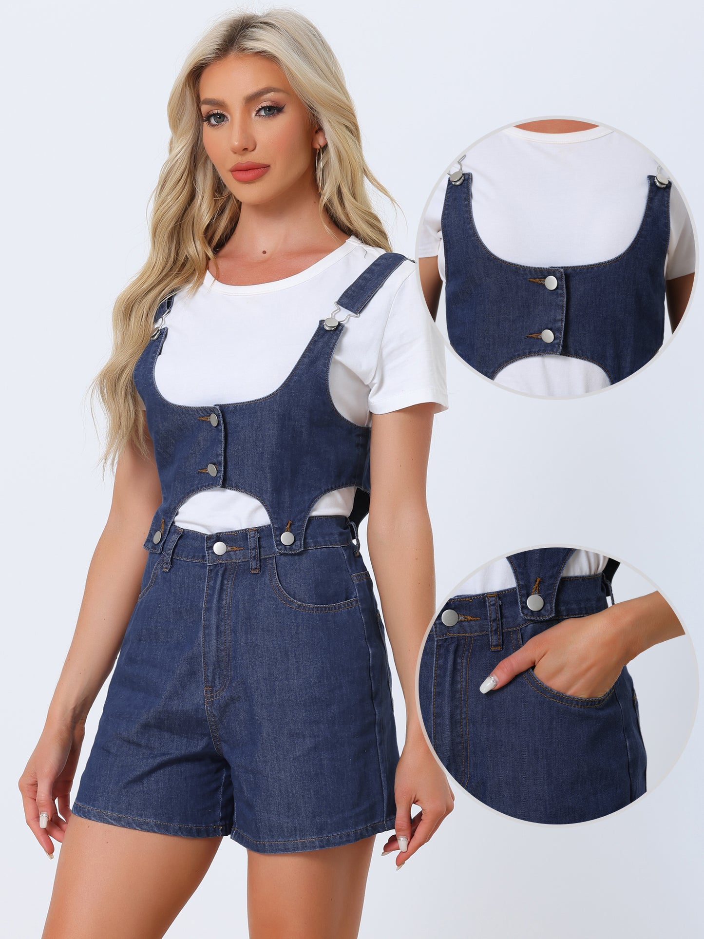 Women's Casual Sleeveless Detachable 2 Piece Set Short Jeans Jumpsuits Denim Romper