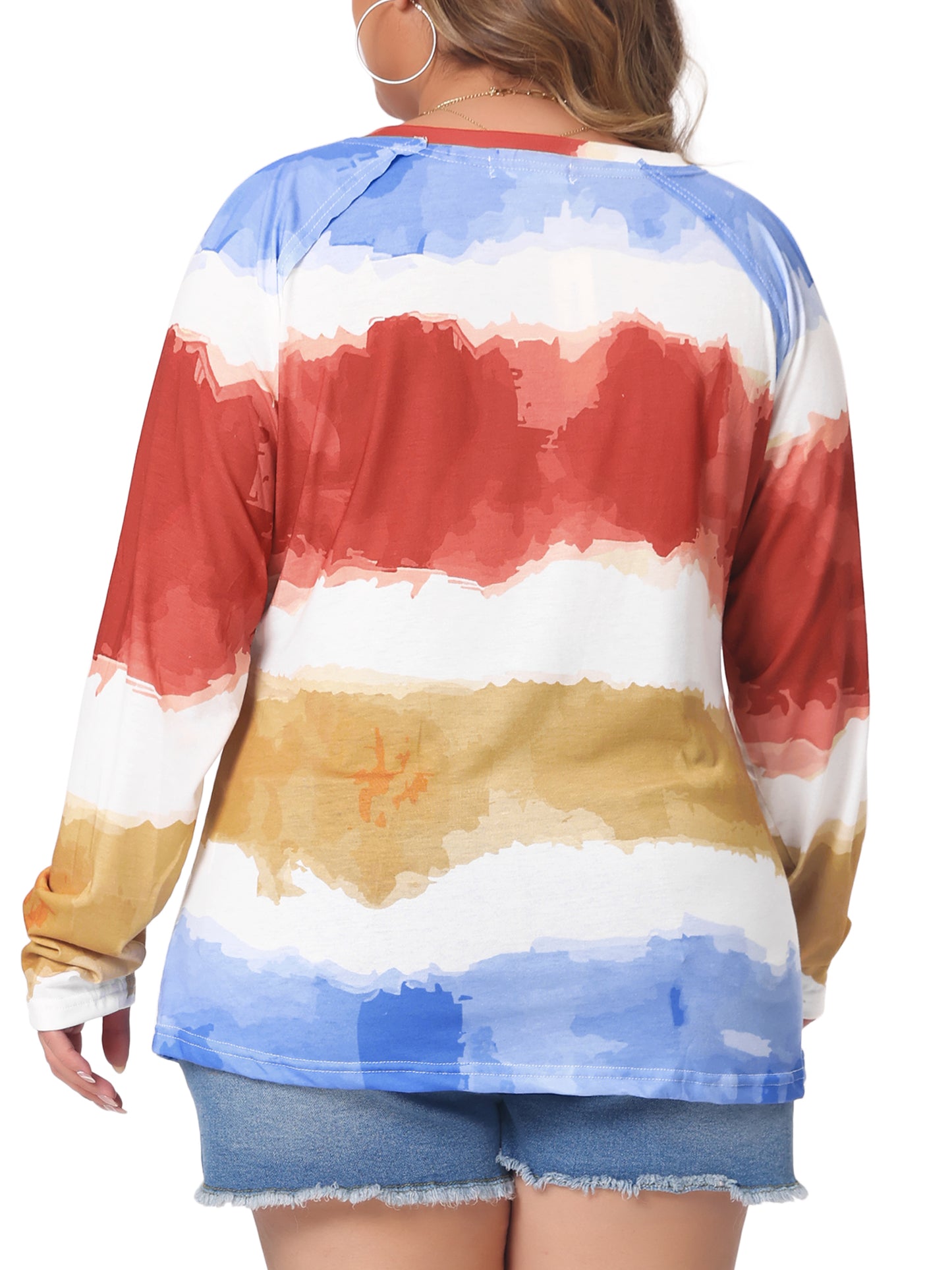 Women Plus Size Top Casual V Neck Tie Dye Summer T-Shirt